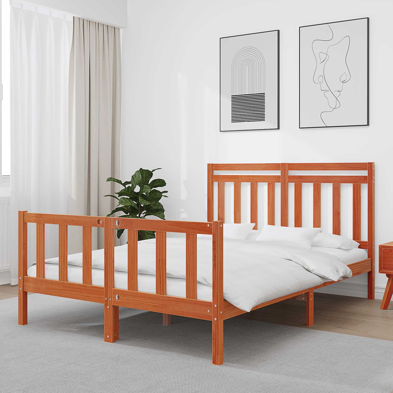 Bedframe Wasbruin 205,5 x 165,5 x 100 cm Massief grenenhout – afbeelding 1