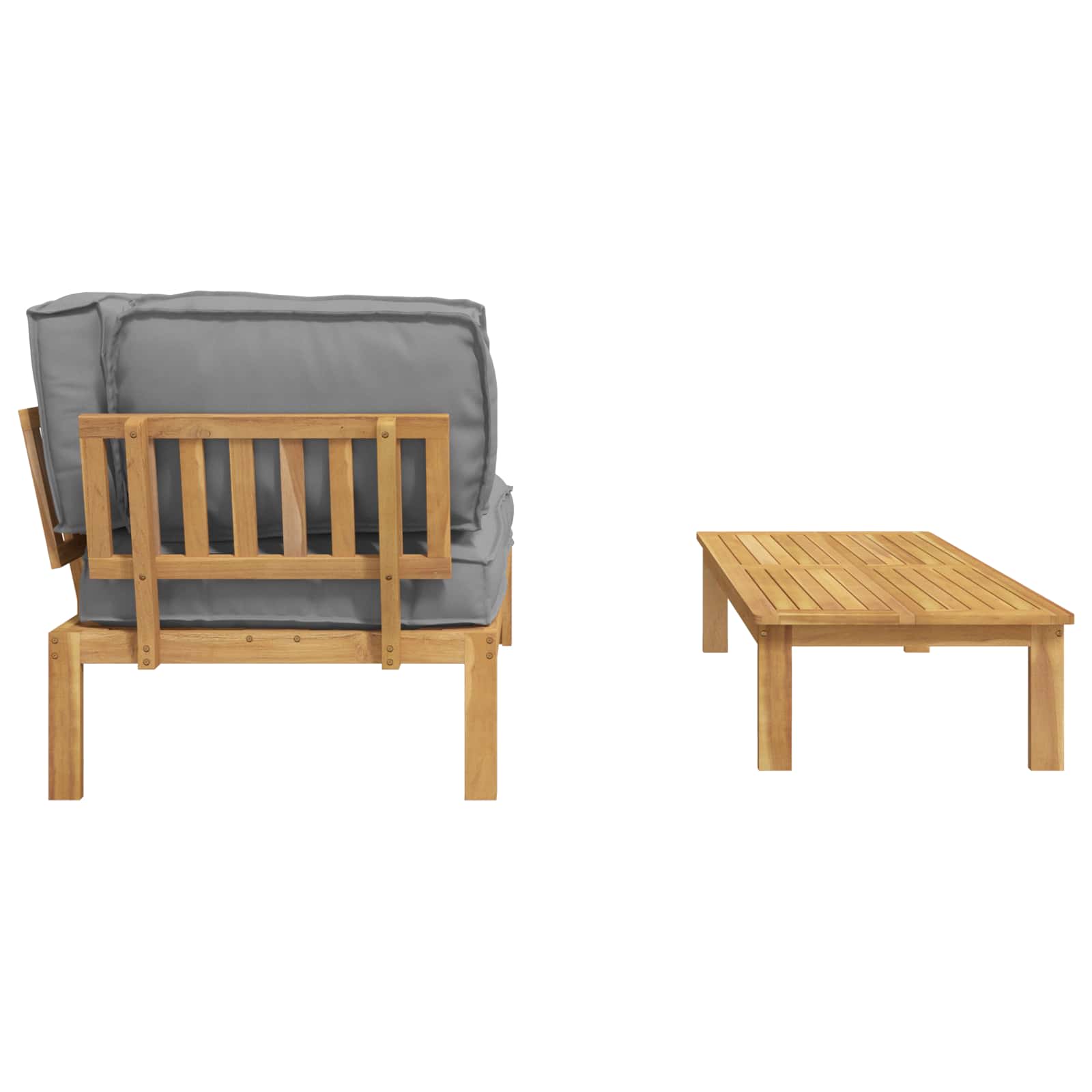 Bankstel met kussen Effen 2 pcs Grijs Massief Acaciahout – afbeelding 10