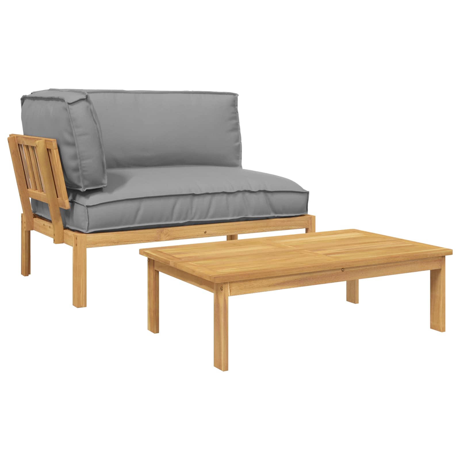Bankstel met kussen Effen 2 pcs Grijs Massief Acaciahout – afbeelding 2