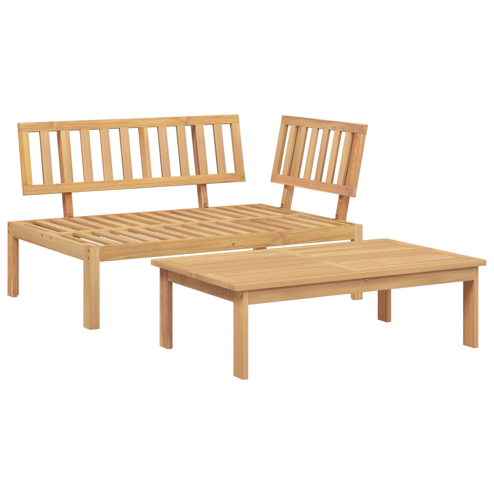 Bankstel met kussen Effen 2 pcs Grijs Massief Acaciahout – afbeelding 3