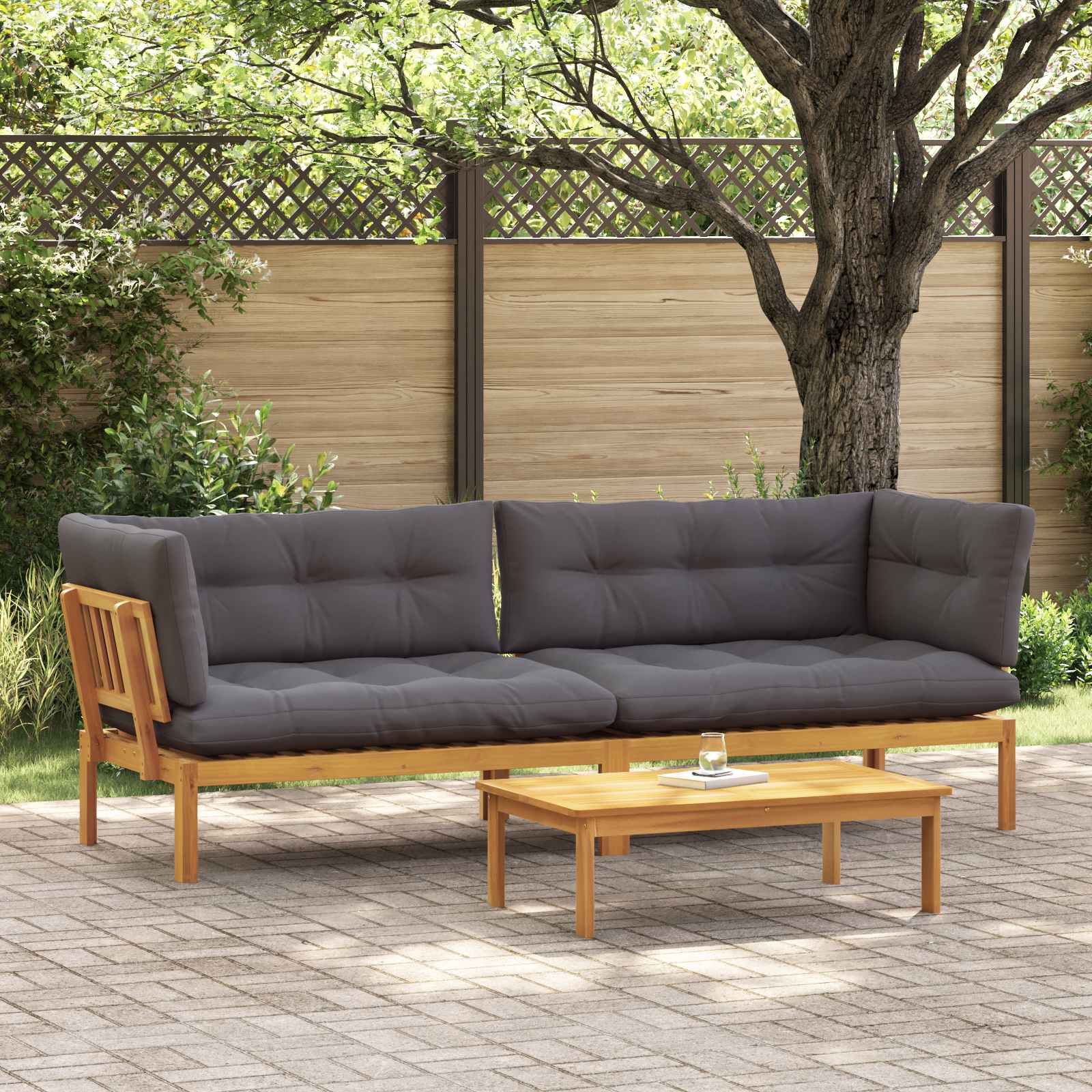 Garden Pallet Sofa Units 2 Stuk Natuurlijk en Donkergrijs – afbeelding 1