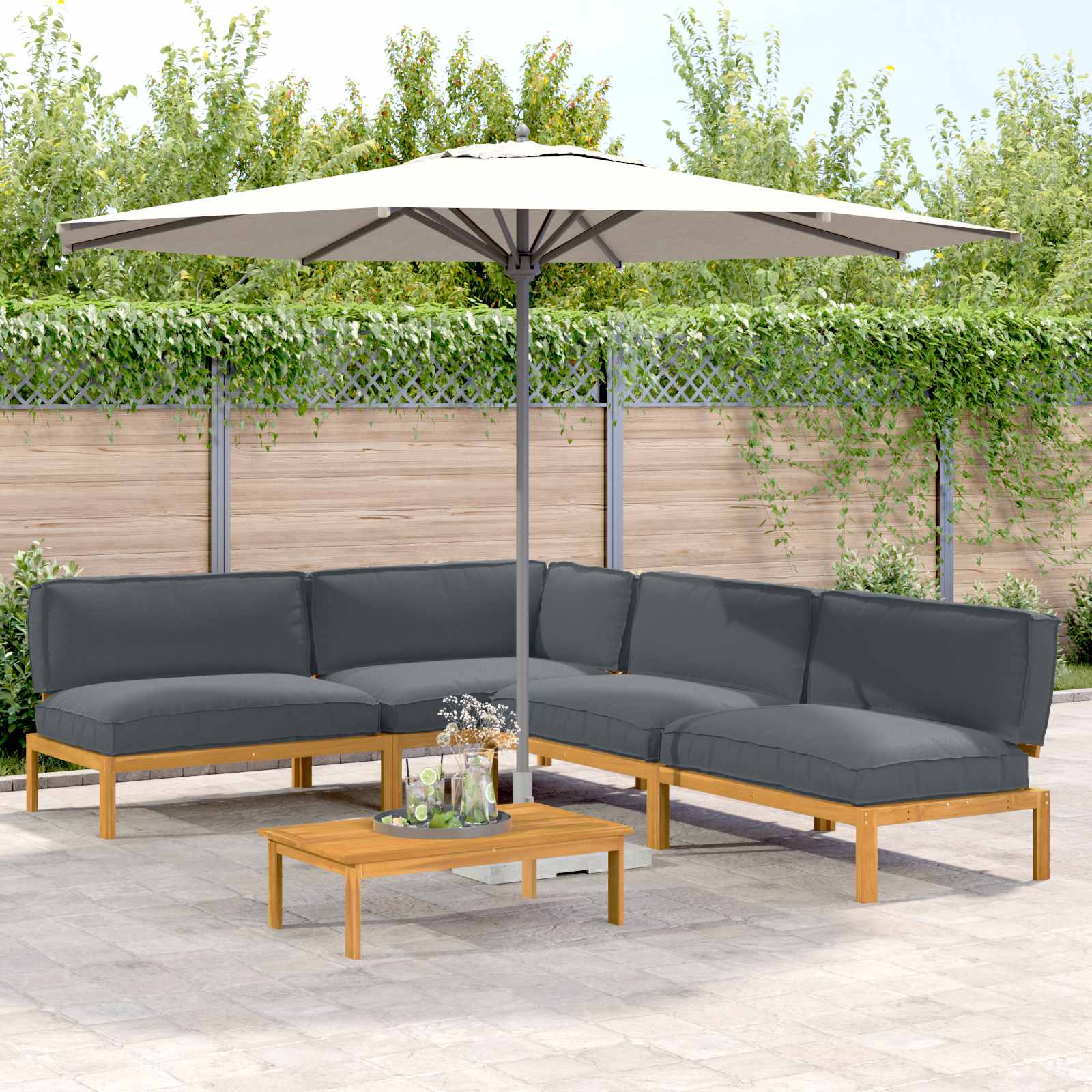 Bankstel met kussen Effen 5 pcs Antraciet Massief Acaciahout – afbeelding 1