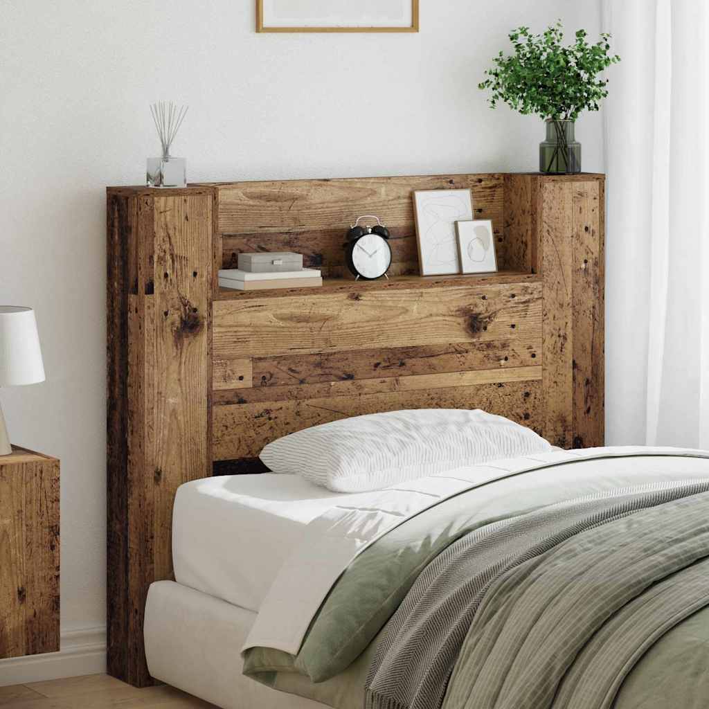 Hoofdbord met plank Oudhout 120 x 15 x 103,5 cm Bewerkt hout – afbeelding 1