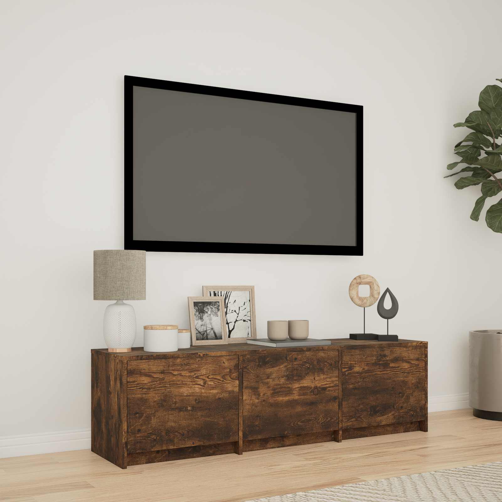 TV-kast met LED met LED met lade Gerookte Eik 140 x 34 x 40 cm