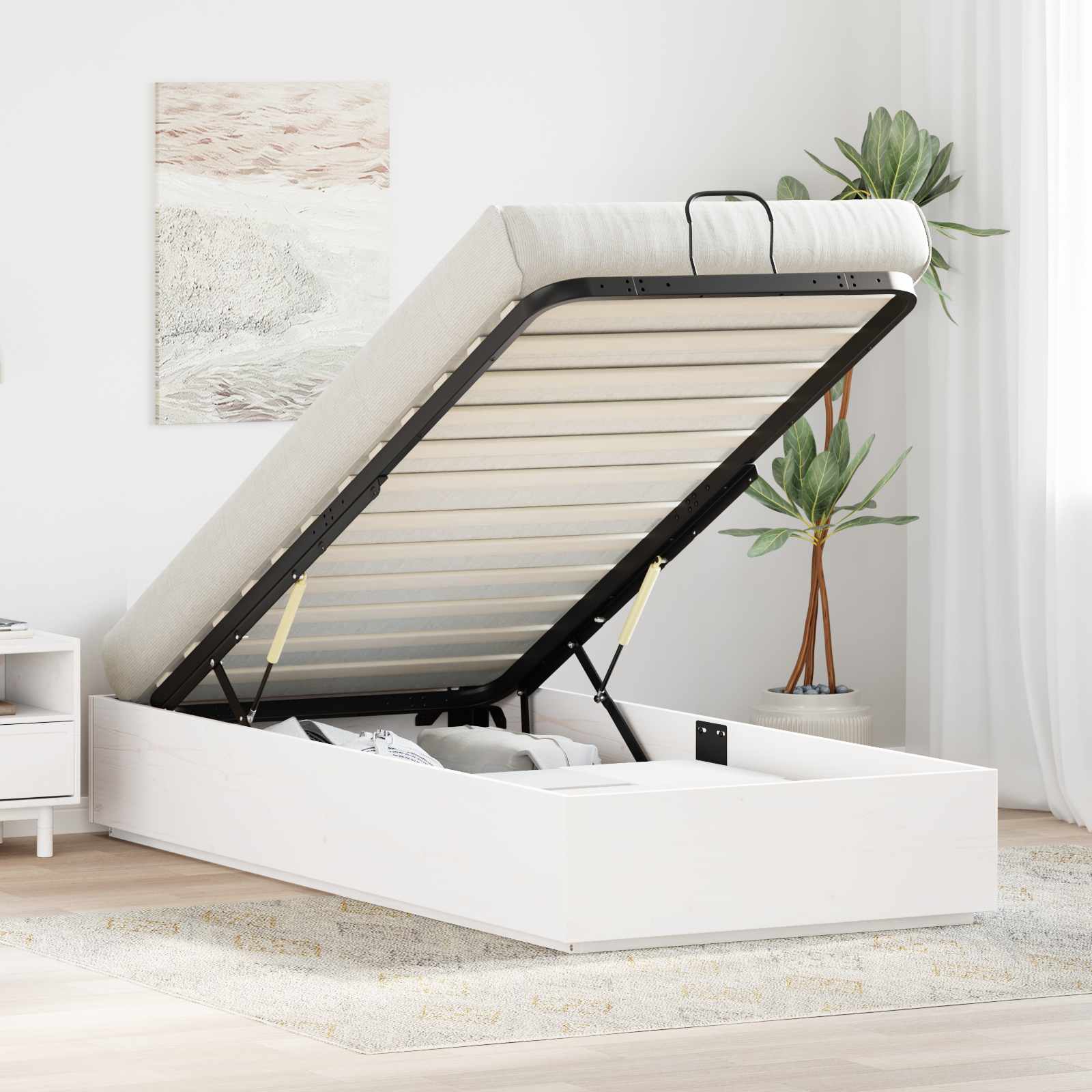 Ottoman Bedframe Wit 90 x 190 cm Massief grenenhout – afbeelding 1