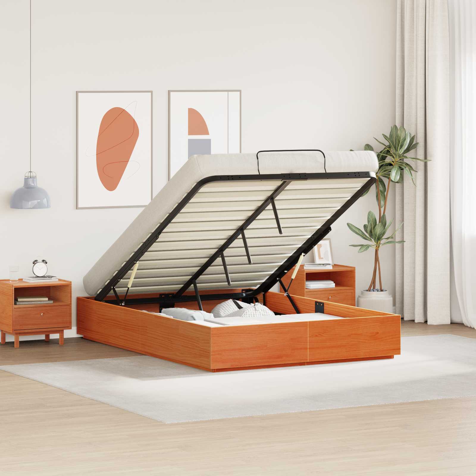 Ottoman Bedframe Wasbruin 120 x 200 cm Massief grenenhout – afbeelding 1