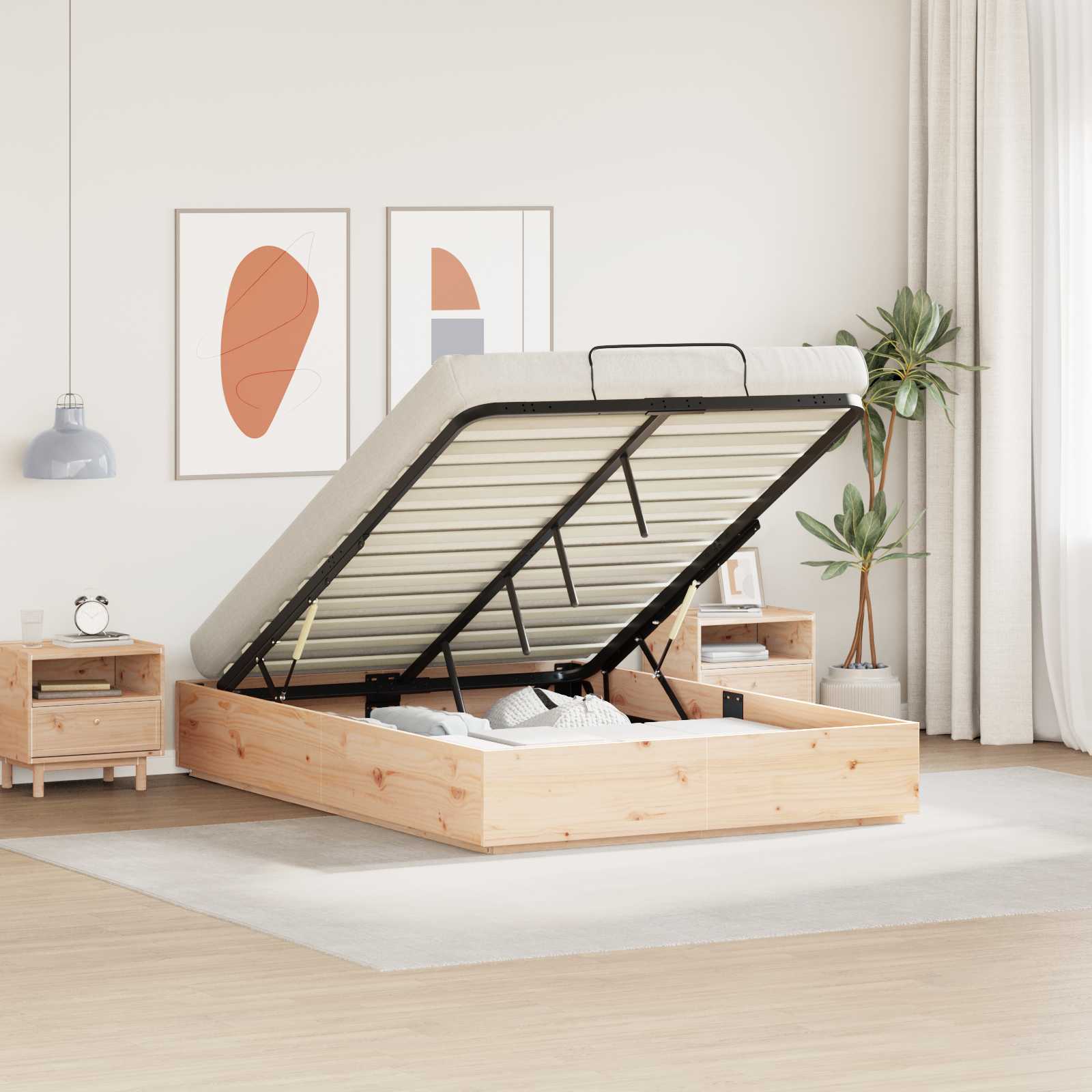 Ottoman Bedframe Naturel 150 x 200 cm Massief grenenhout – afbeelding 1