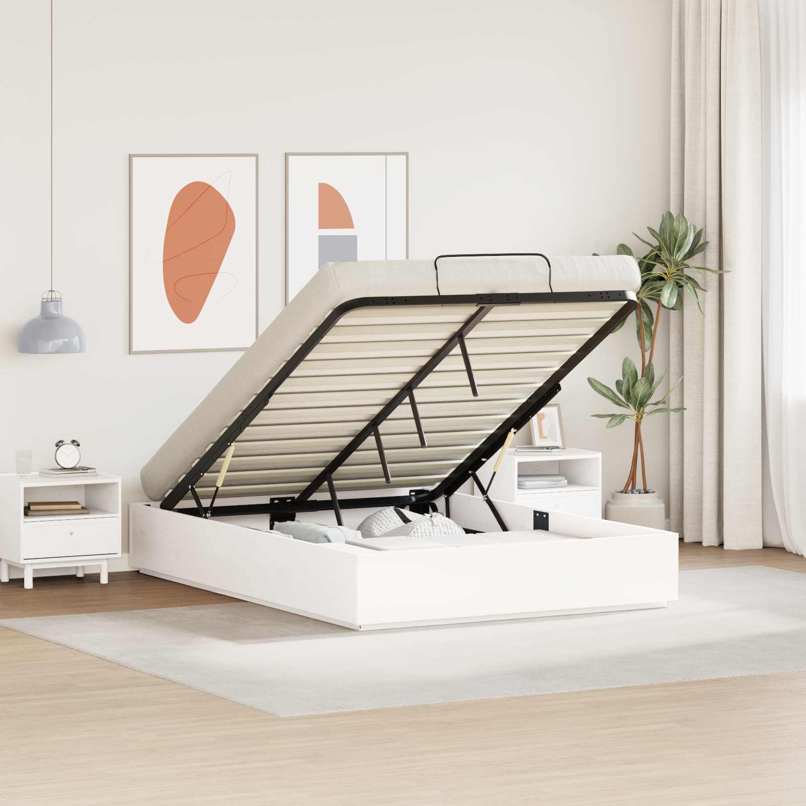 Ottoman Bedframe Wit 150 x 200 cm Massief grenenhout – afbeelding 1