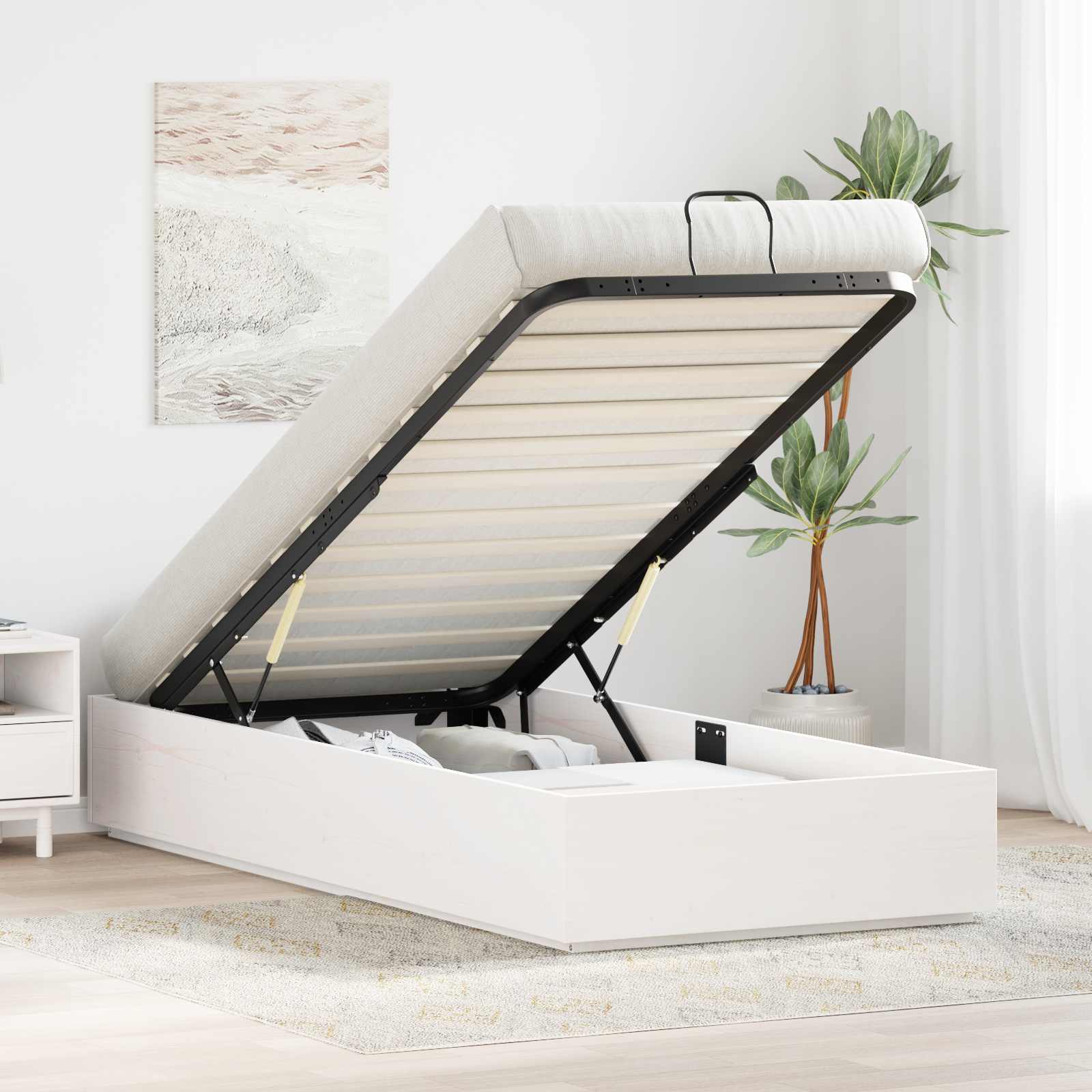 Ottoman Bedframe met Opslag Wit 80 x 200 cm Massief grenenhout – afbeelding 1