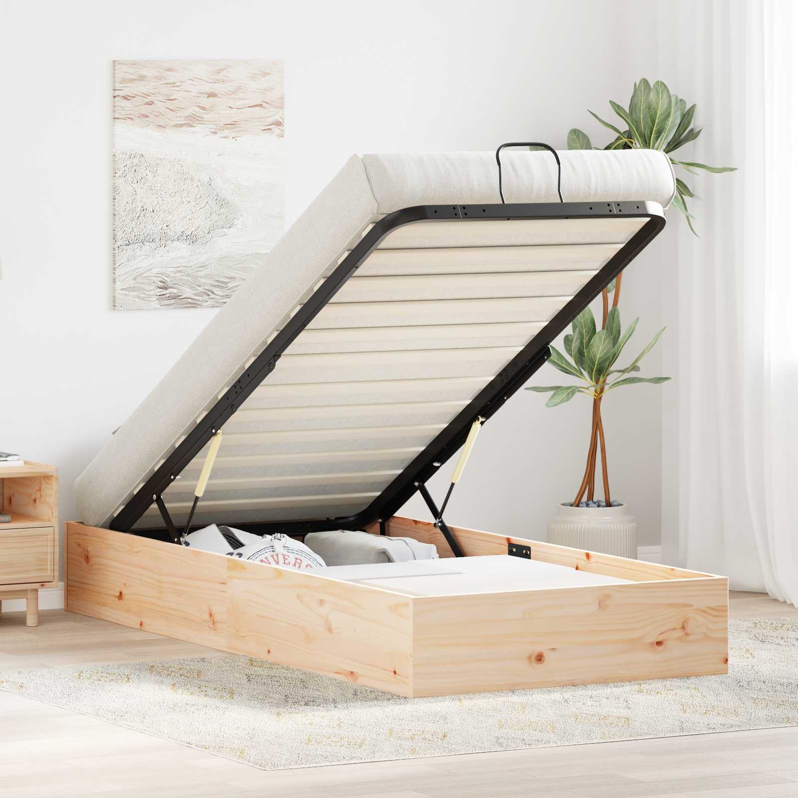Ottoman Bedframe met Opslag Naturel 90 x 200 cm – afbeelding 1