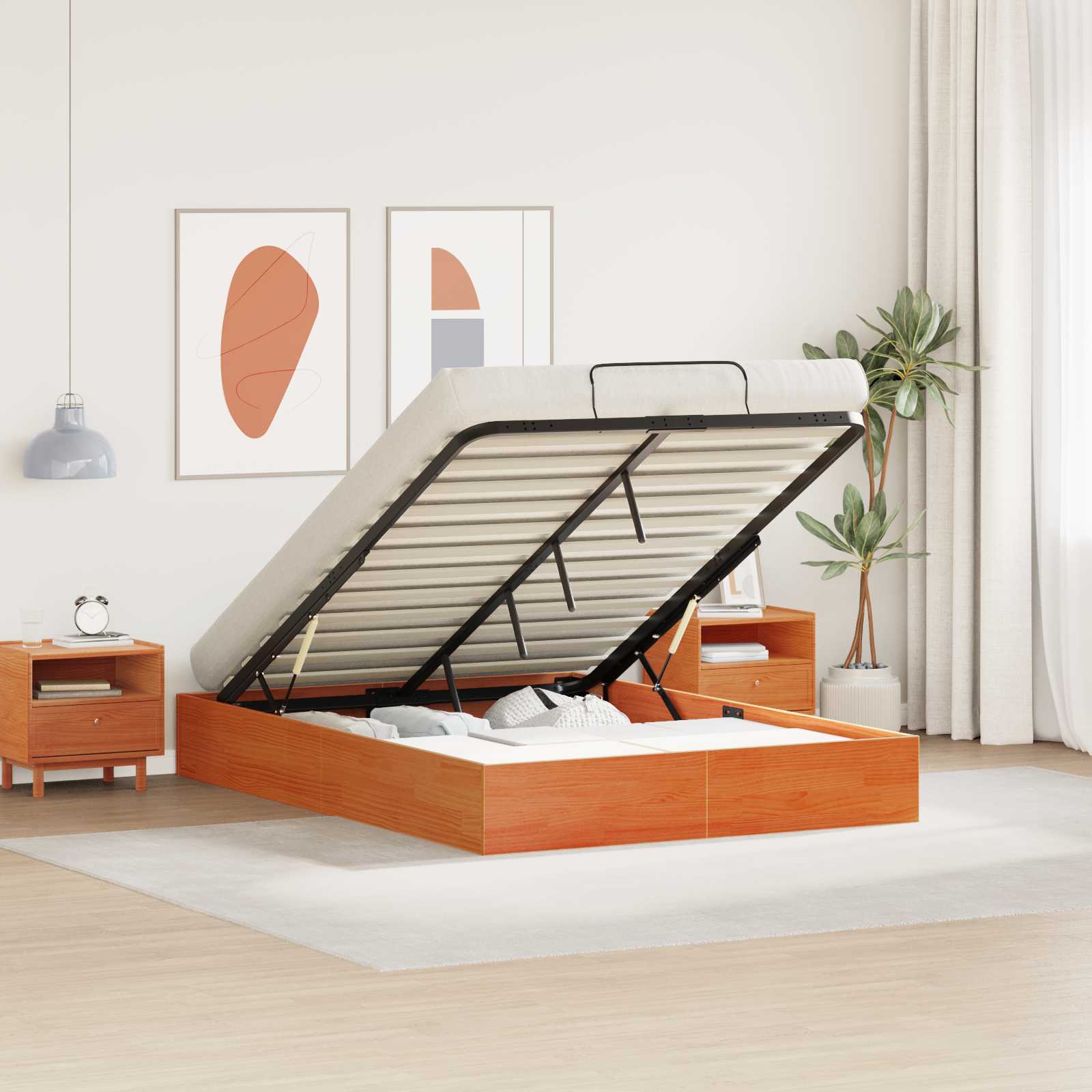 Ottoman Bedframe met Opslag Waskleur Bruin 135 x 190 cm – afbeelding 1