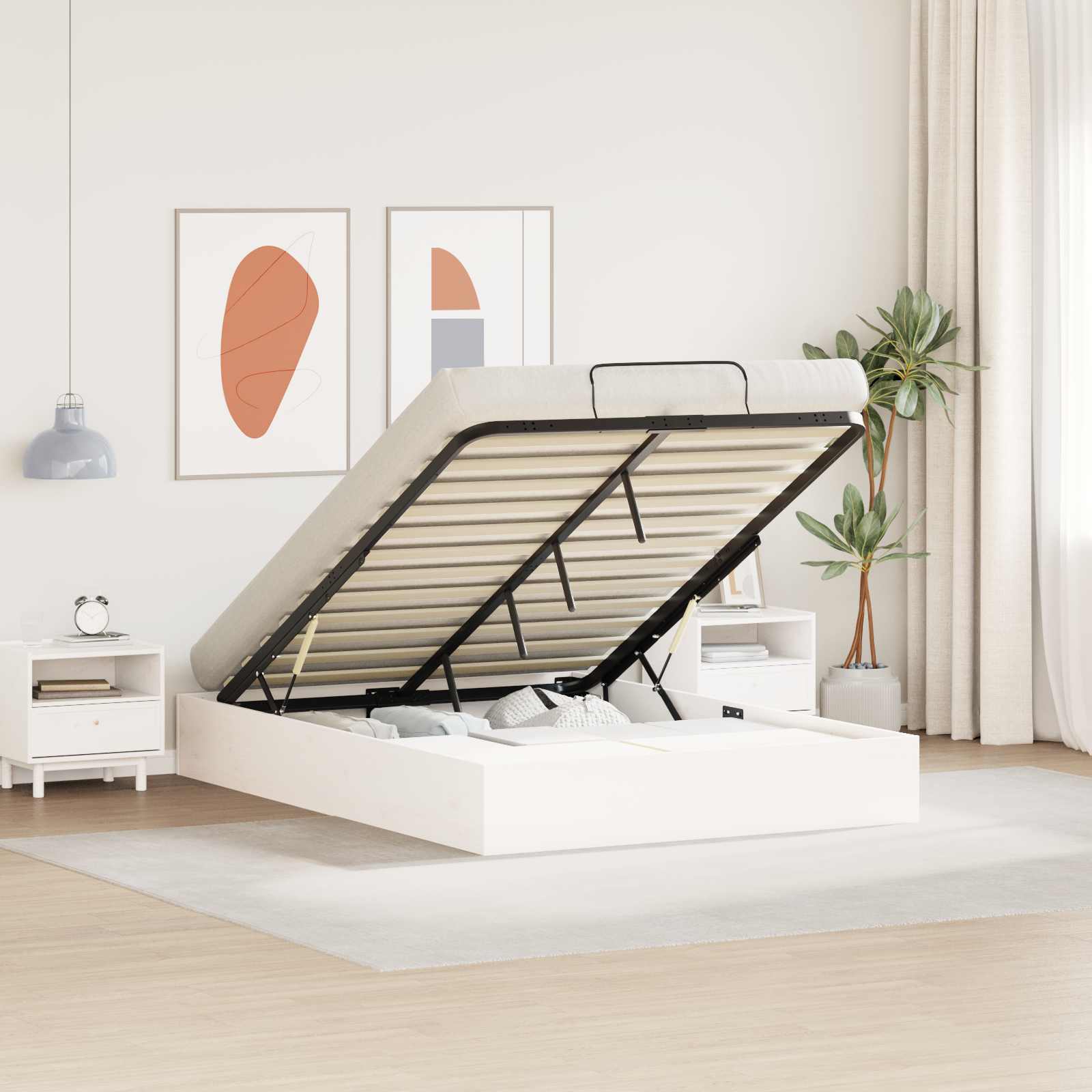 Ottoman Bedframe met Opslag Wit 140 x 190 cm Massief grenenhout – afbeelding 1