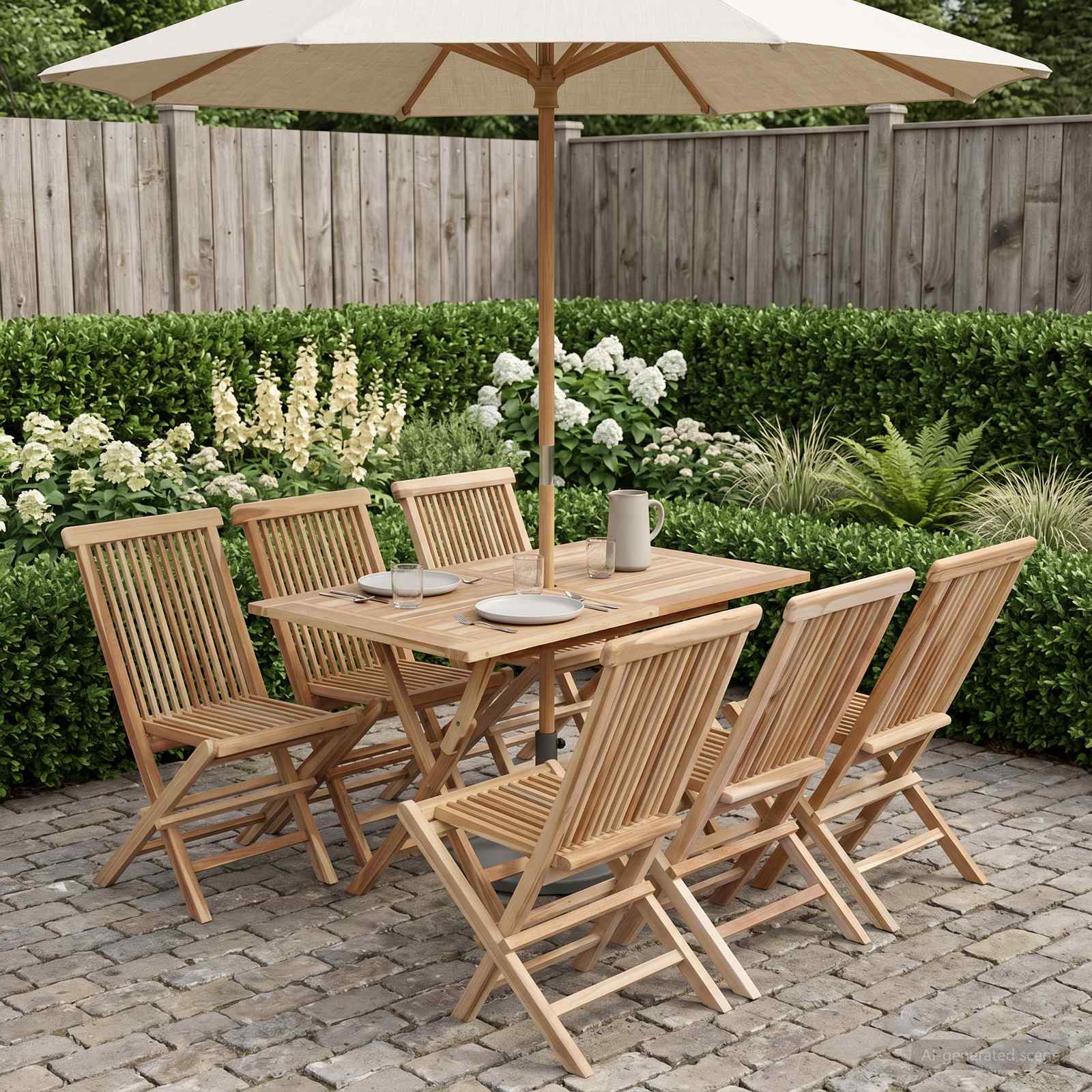Tuinmeubelset 7 st Naturel Massief Teakhout – afbeelding 1