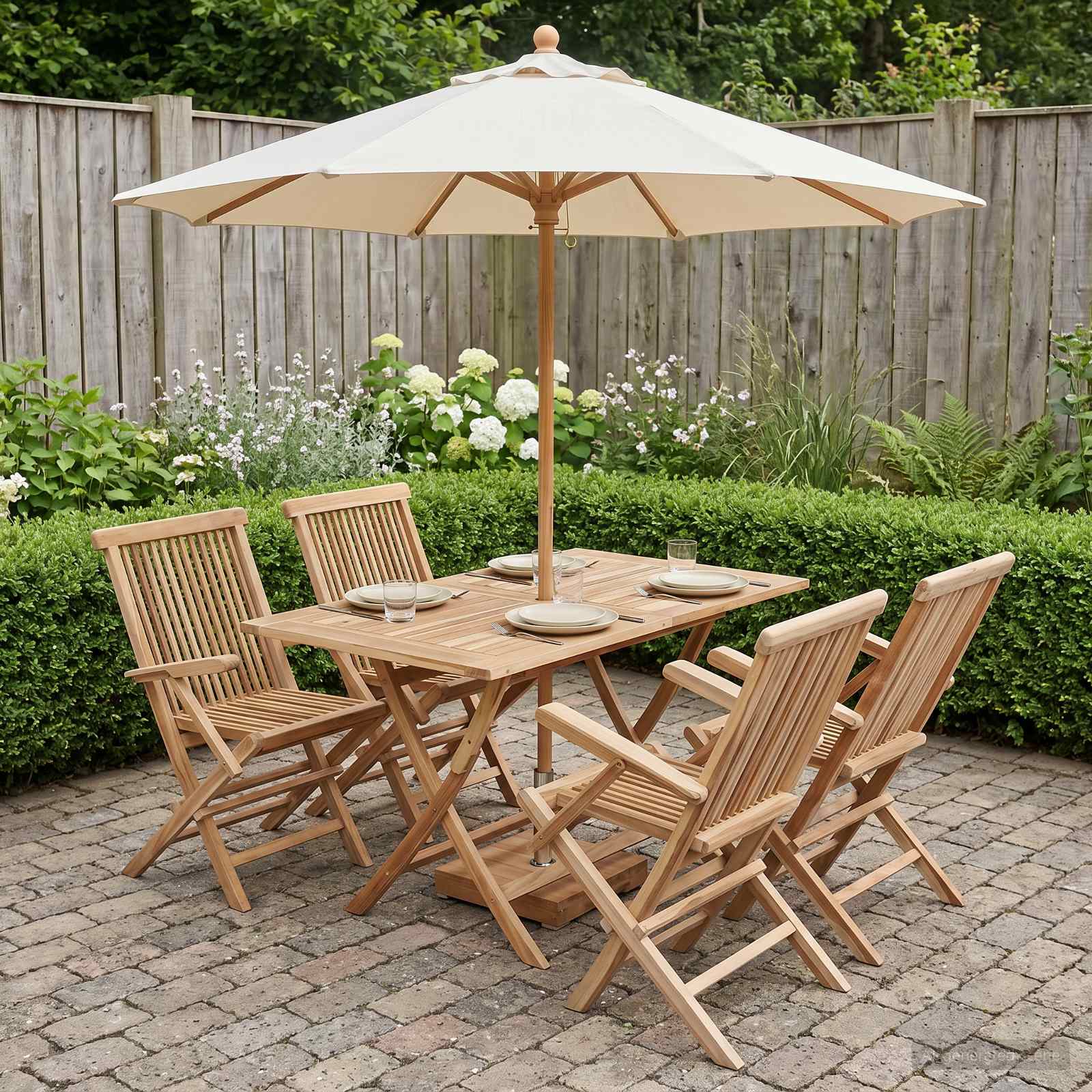 Tuinmeubelset 5 st Naturel Massief Teakhout