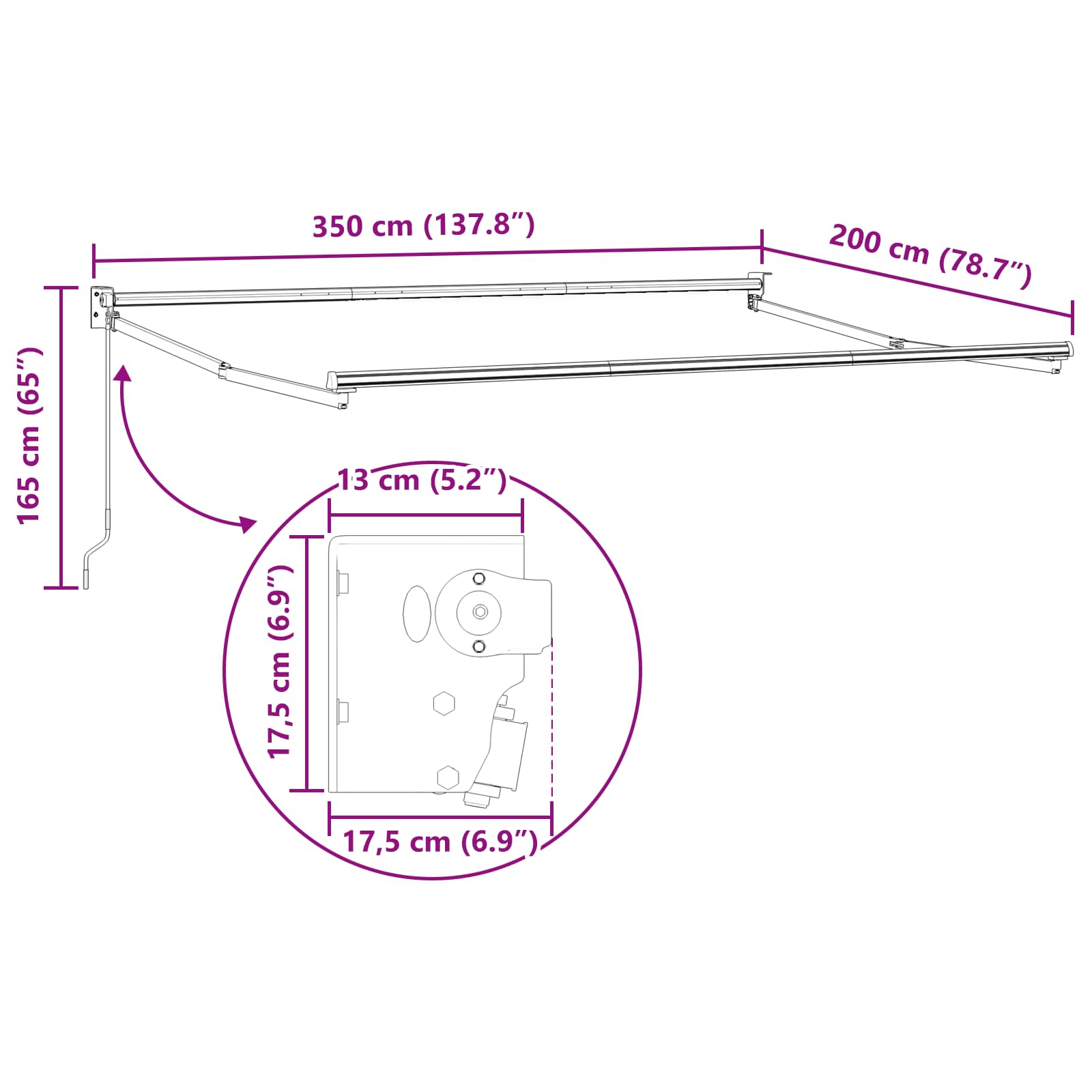 Uitschuifbare luifel Bordeauxrood 3,5 x 2 m – afbeelding 10