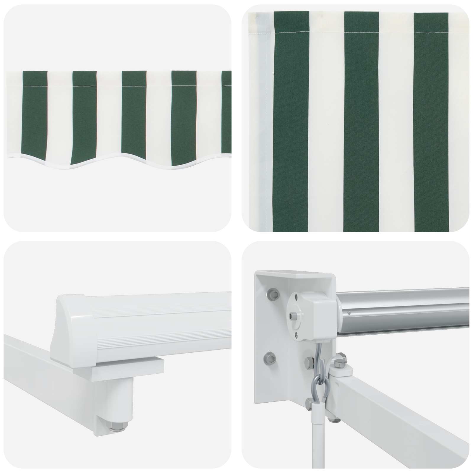 Uitschuifbare luifel Groen en Wit 4 x 2 m – afbeelding 7
