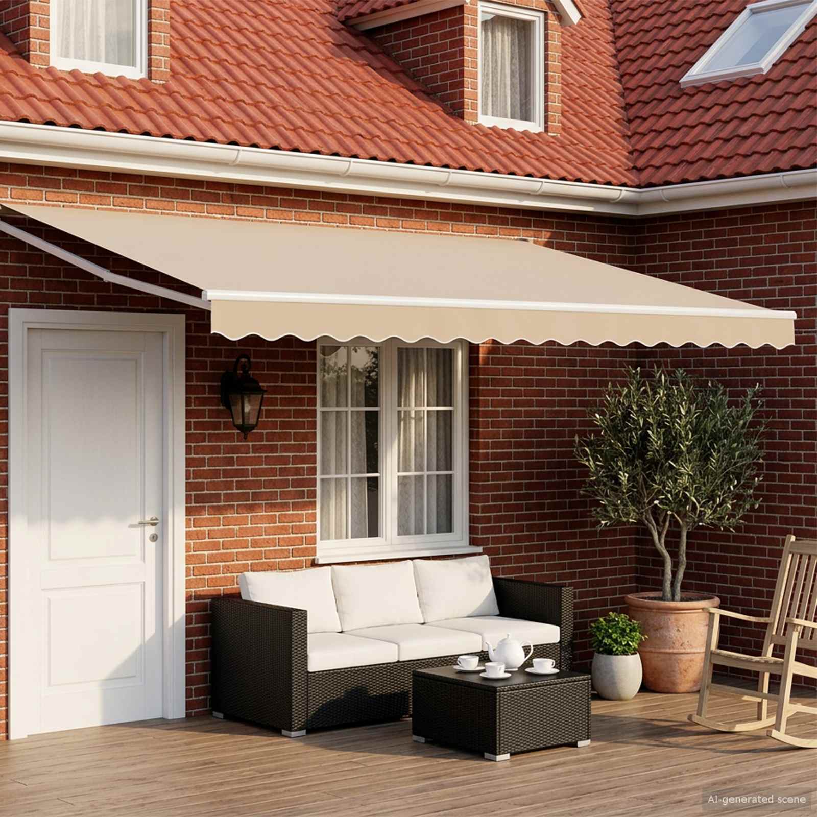 Uitschuifbare luifel Beige 4 x 2 m Polyester en Metaal