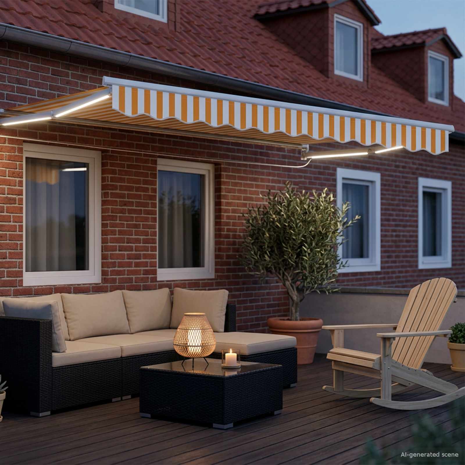 Handbediende luifel met LED's Geel en Wit 3 x 2 m – afbeelding 3
