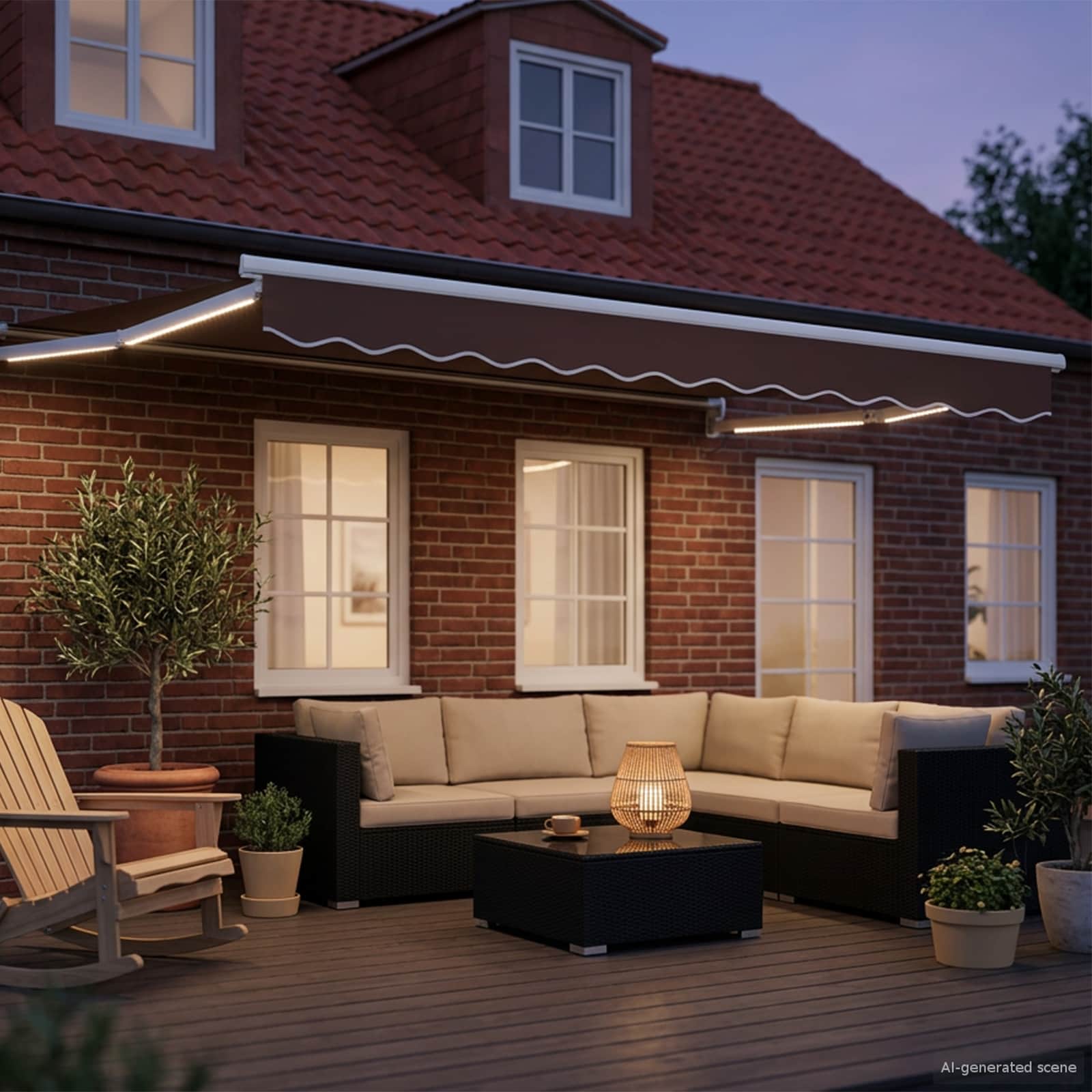 Handbediende luifel met LED's Bruin en wit 3 x 2 m – afbeelding 3