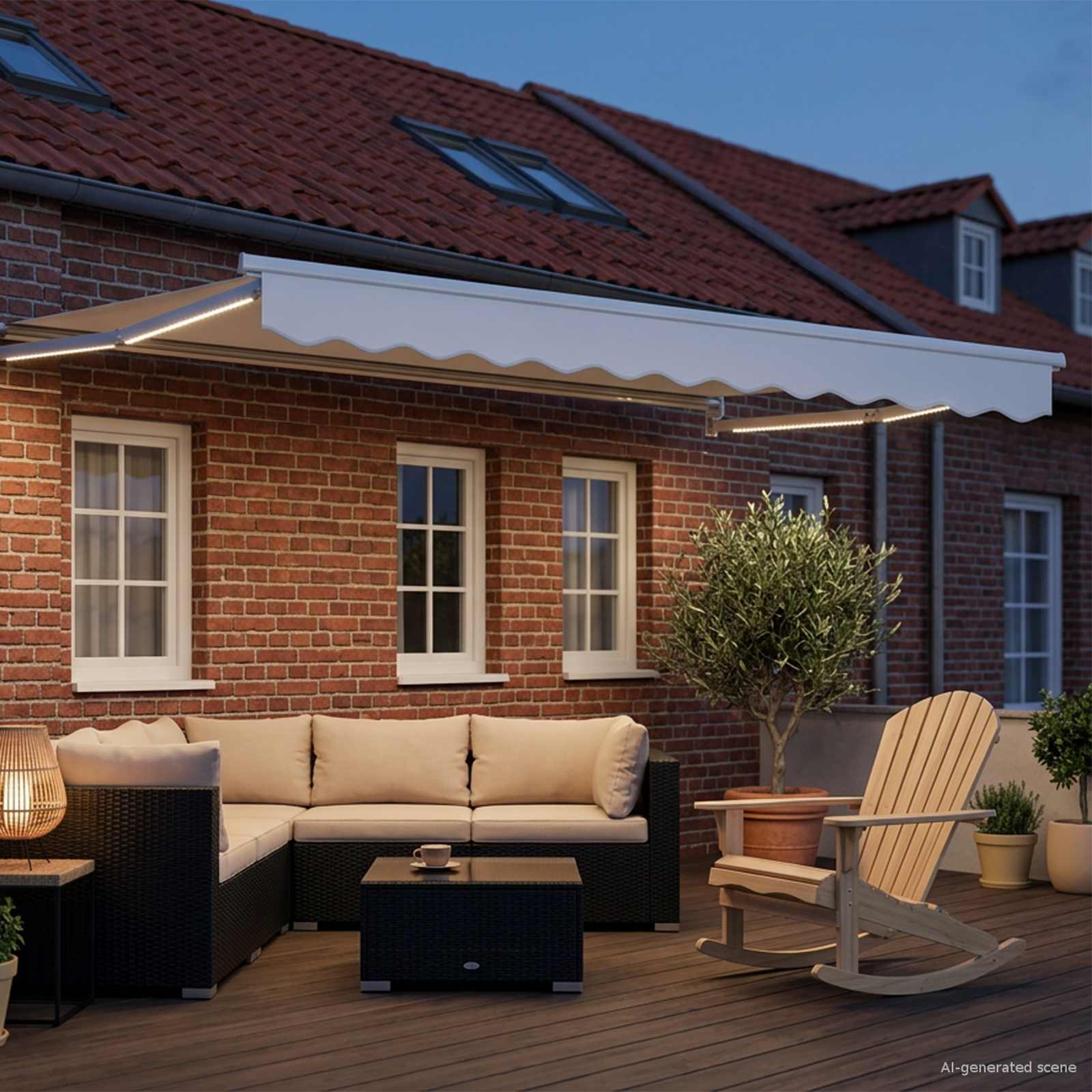 Handbediende luifel met LED's Wit 3 x 2 m – afbeelding 3