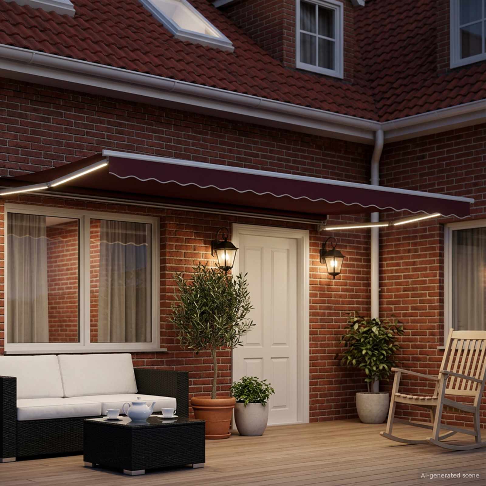 Handbediende luifel met LED's Bordeauxrood en Wit 4 x 2 m – afbeelding 3