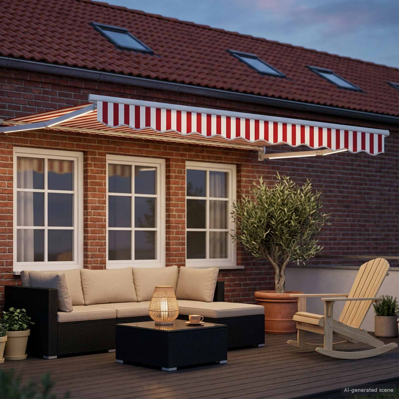 Handbediende luifel met LED's Rood en Wit 3 x 2,5 m – afbeelding 3