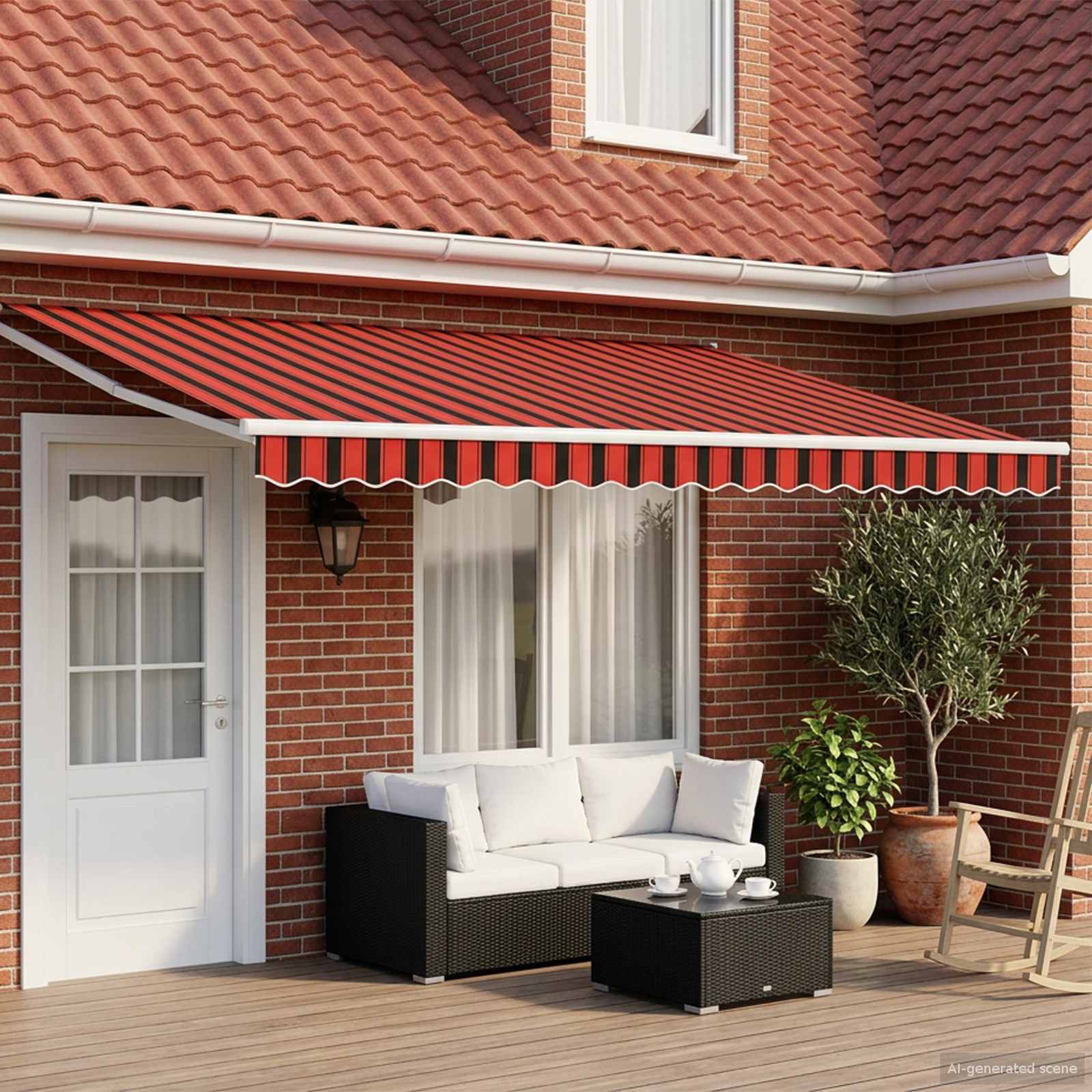 Handbediende luifel met LED's Oranje, Bruin, Wit 4,5 × 3 m