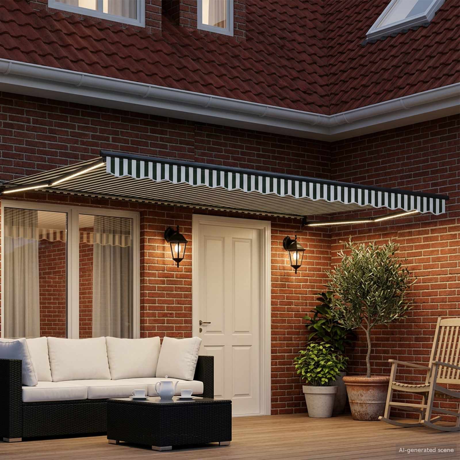 Handbediende luifel met LED's Groen, Wit, Anthraciet 4 x 2 m – afbeelding 3