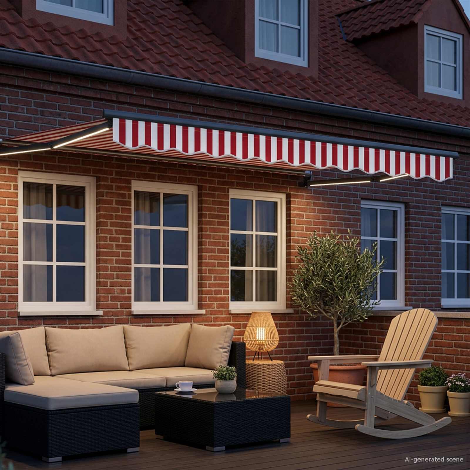Handbediende luifel met LED's Rood, Wit, Anthraciet 3 x 2,5 m – afbeelding 3