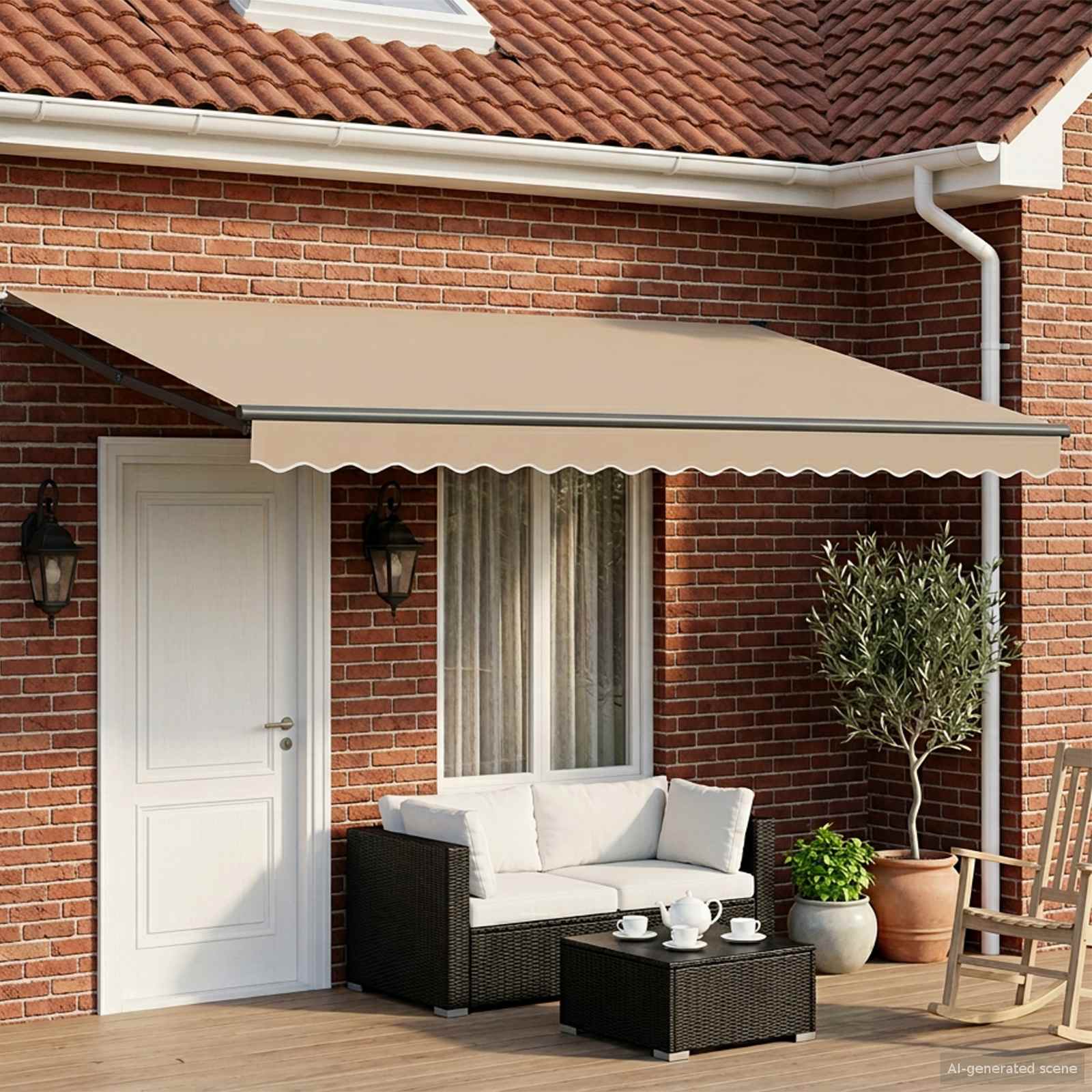 Handbediende luifel met LED's Beige en Antraciet 4 × 3 m – afbeelding 1