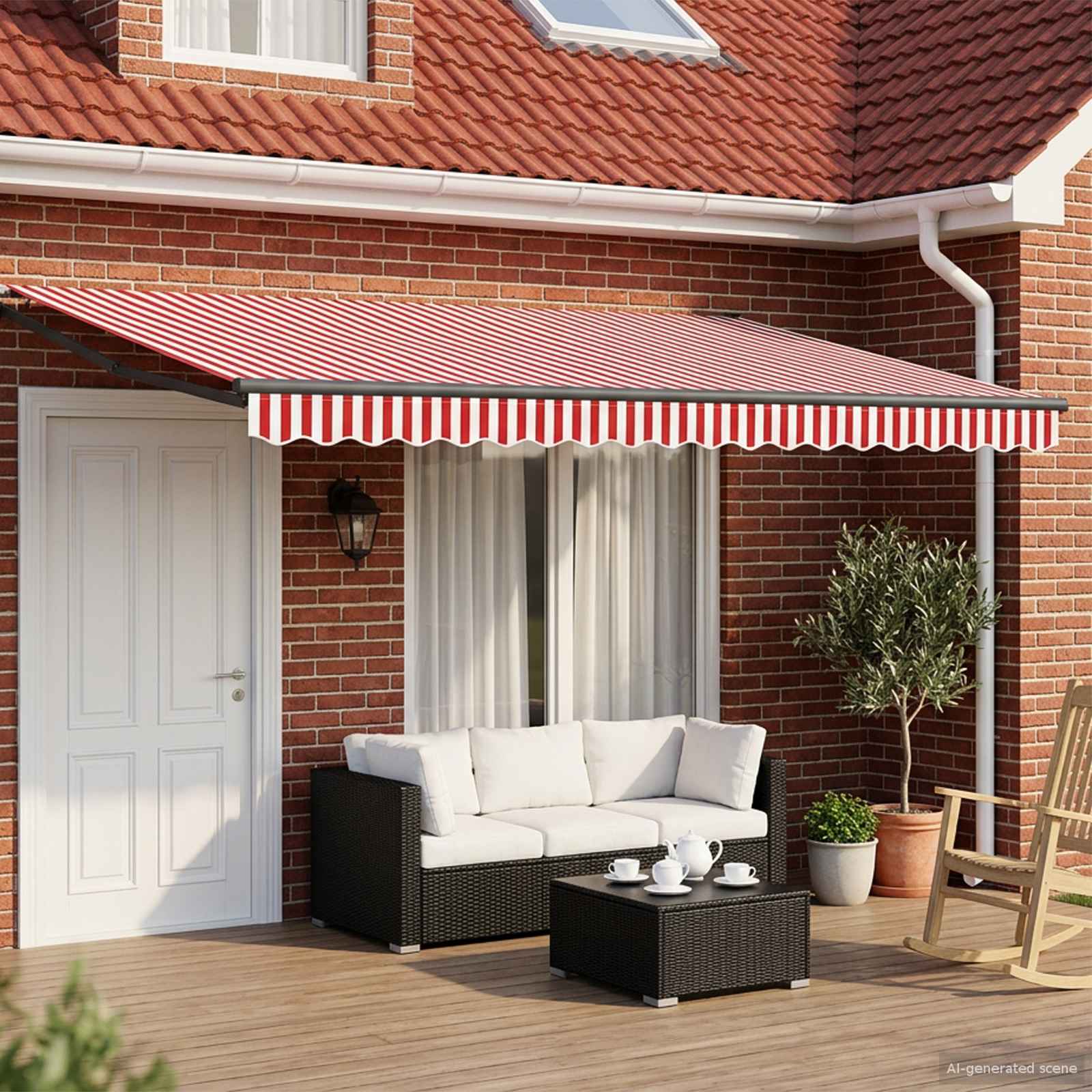 Handbediende luifel met LED's Rood, Wit, Anthraciet 5 x 3 m – afbeelding 1
