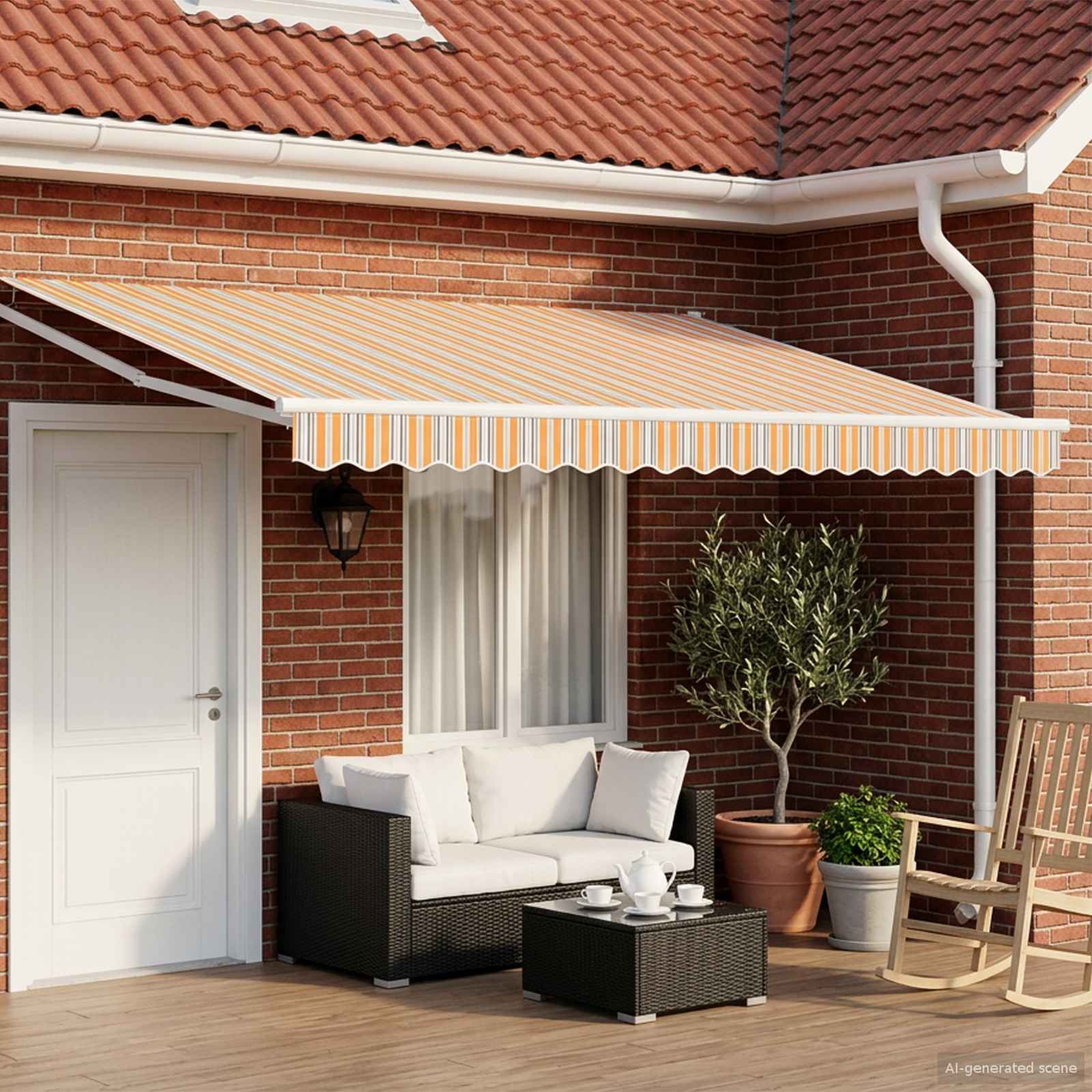 Elektrisch Uittrekbaar Zonnescherm Blauw en Oranje 4 × 3 m