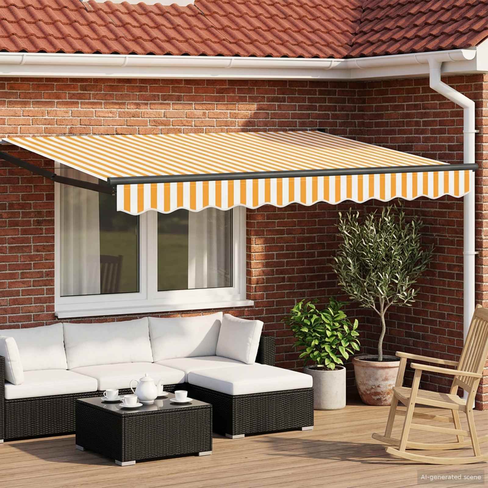 Elektrisch Uittrekbaar Zonnescherm Oranje en Wit 3,5 x 2,5 m – afbeelding 1