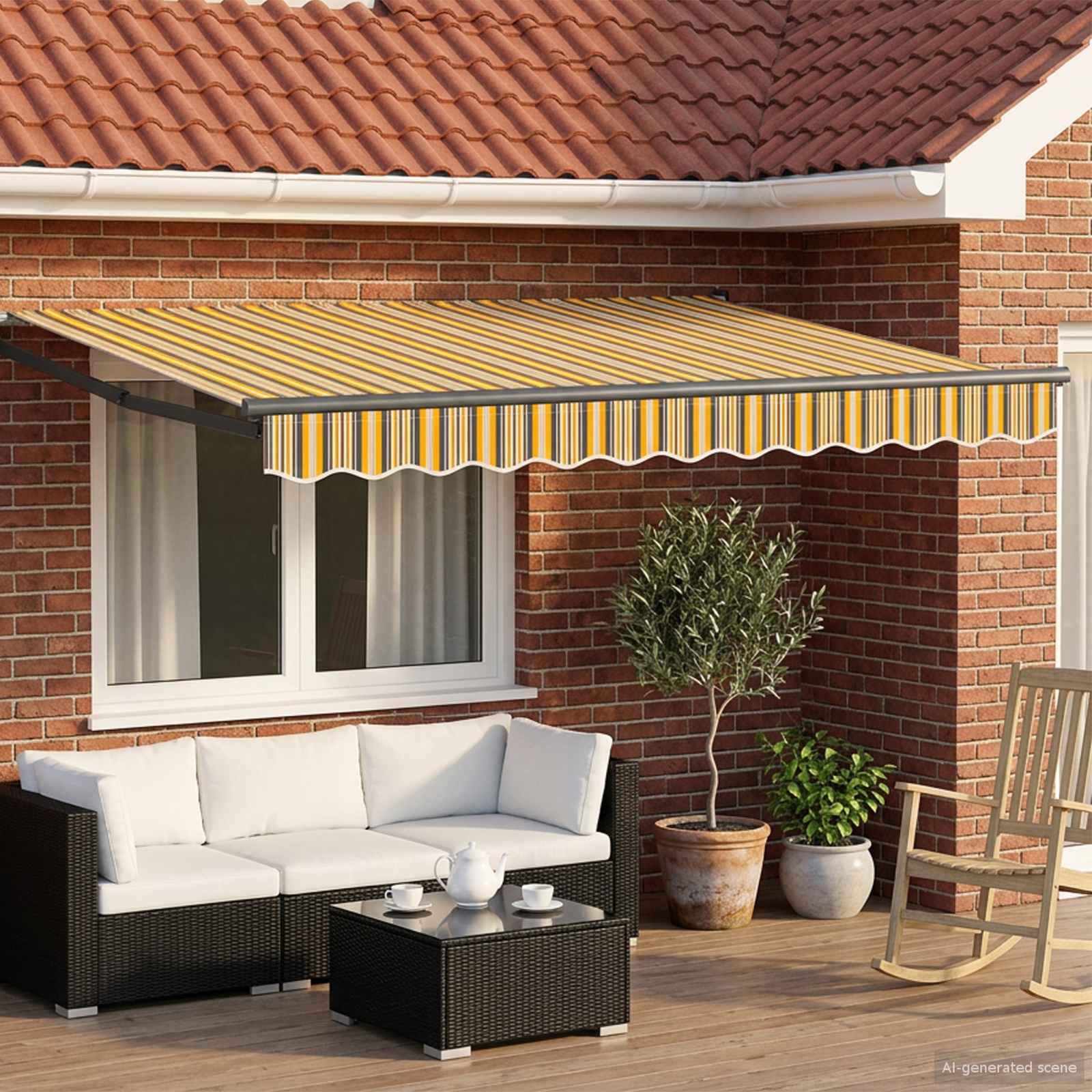 Elektrisch Uittrekbaar Zonnescherm Geel en Grijs 3,5 x 2,5 m