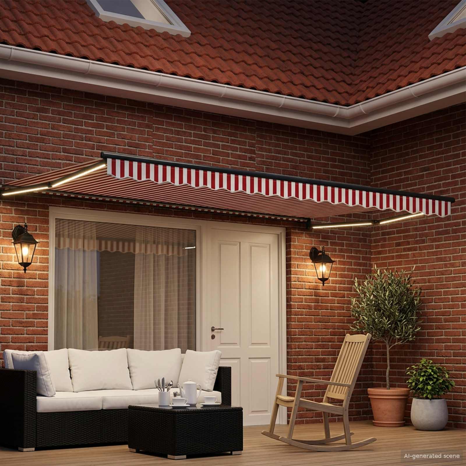 Elektrisch Uittrekbaar Zonnescherm Rood en Wit 4 × 3 m – afbeelding 3