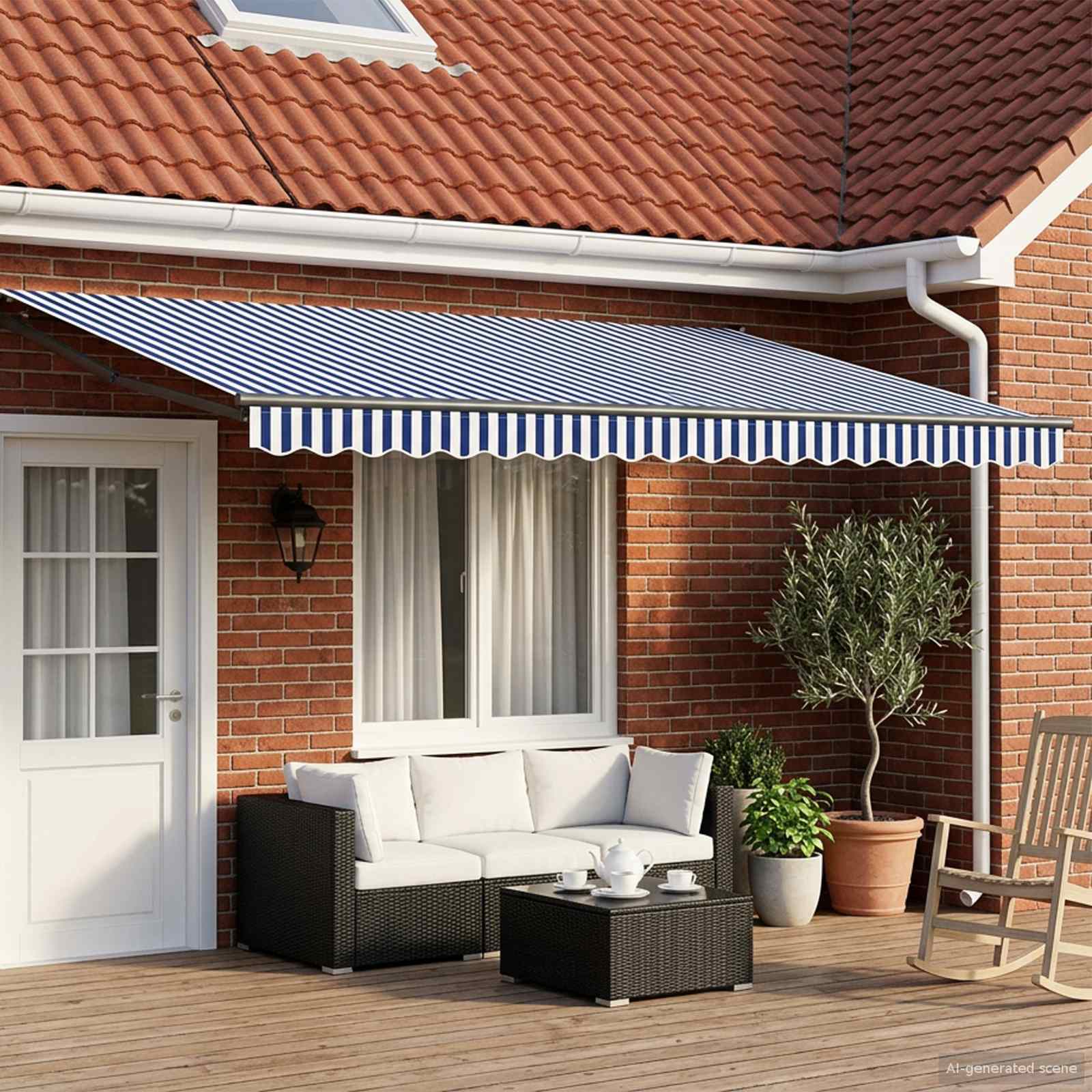 Elektrisch Uittrekbaar Zonnescherm Blauw en Wit 5 x 3 m – afbeelding 1
