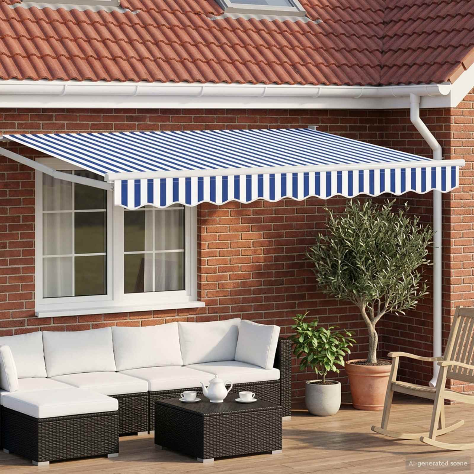 Elektrisch Uittrekbaar Zonnescherm Blauw en Wit 2,5 x 2 m – afbeelding 1