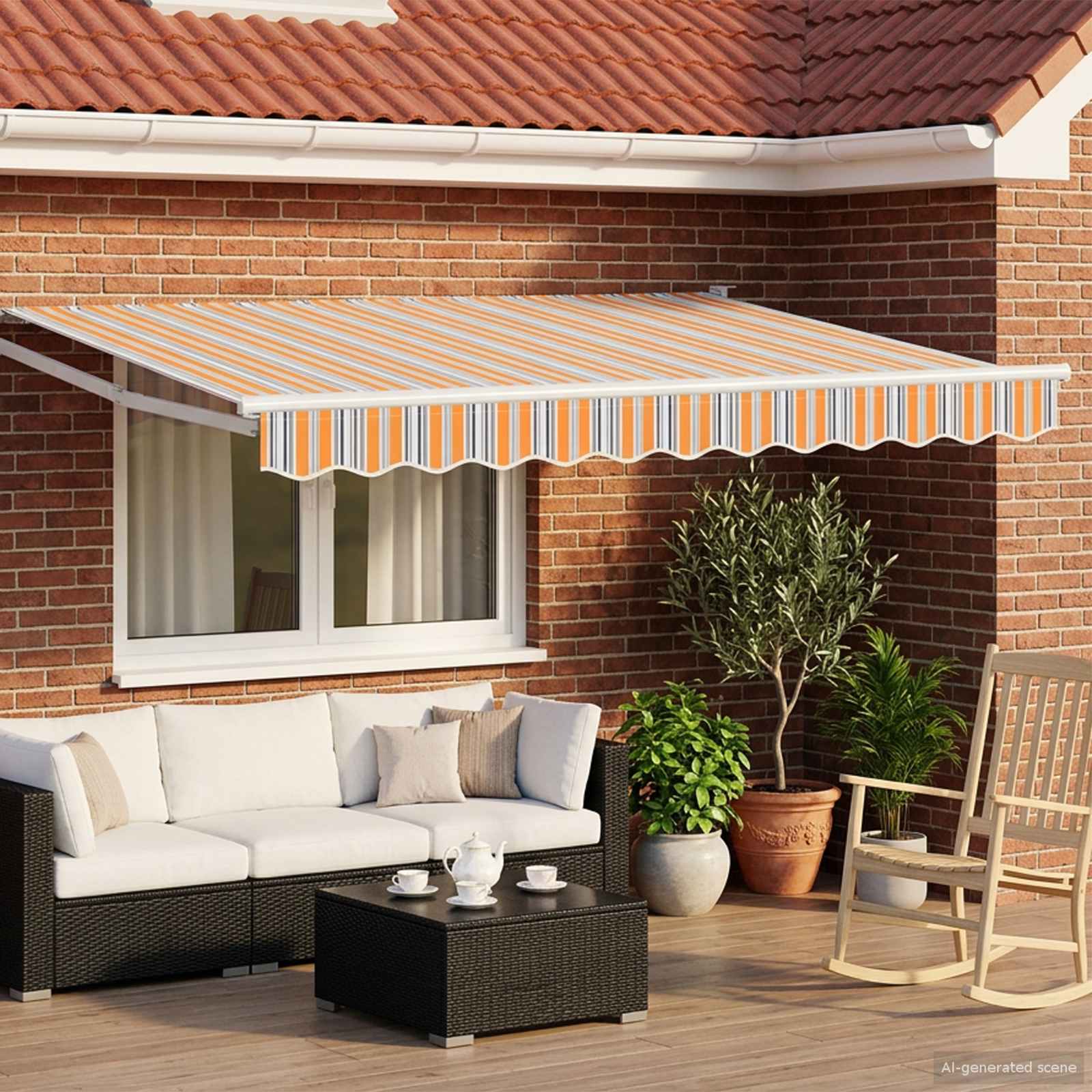 Elektrisch Uittrekbaar Zonnescherm Blauw, Oranje, Wit 3,5 x 2 m