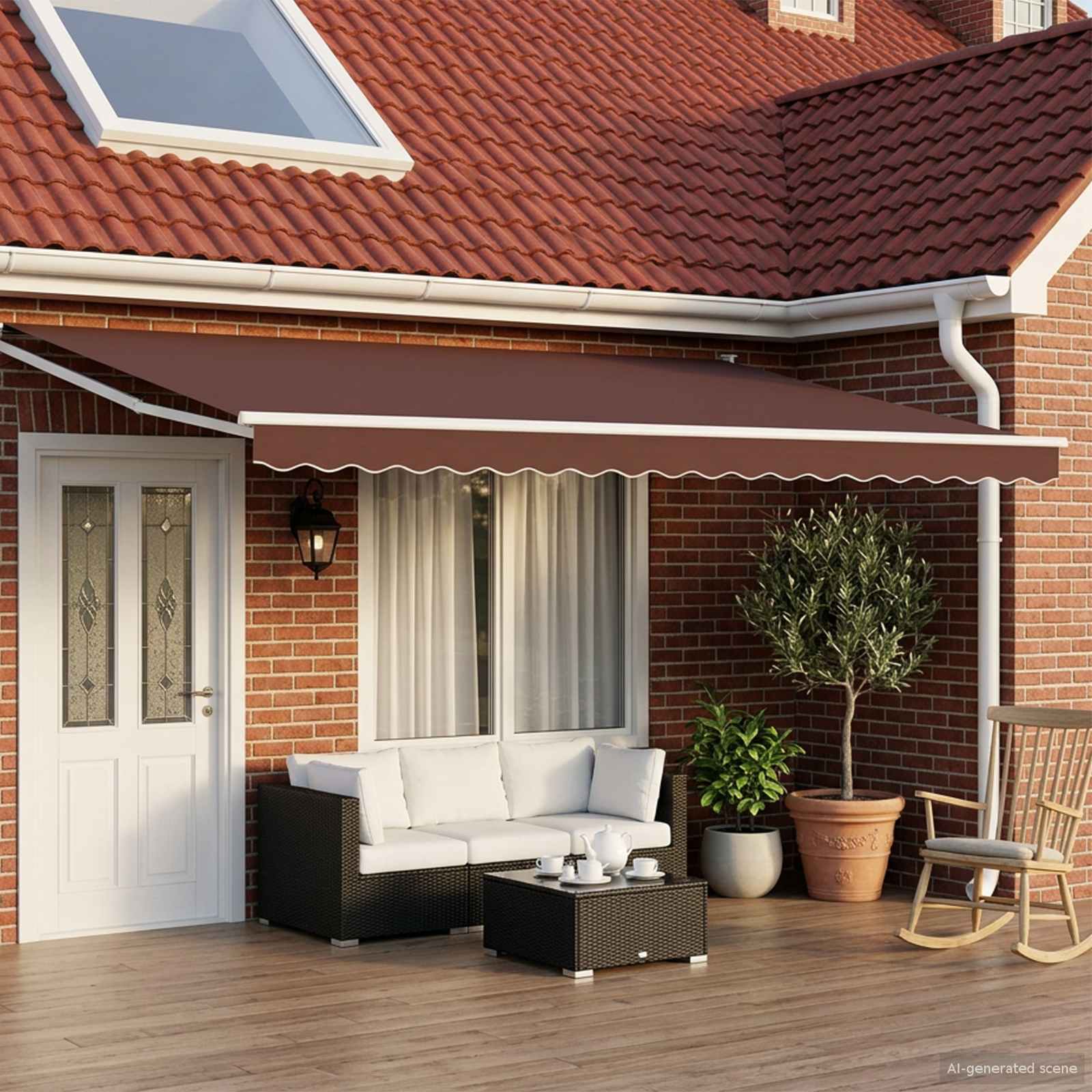 Elektrisch Uittrekbaar Zonnescherm Bruin en wit 4 × 3 m – afbeelding 1