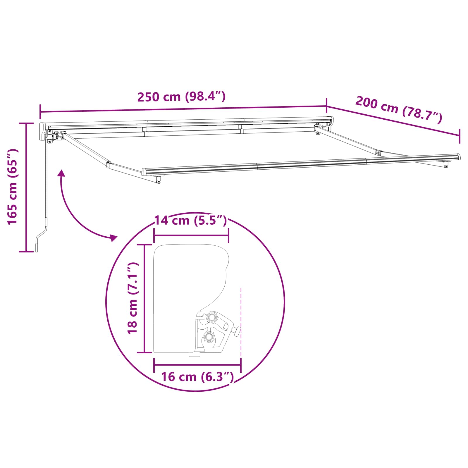 Handmatig uitschuifbare luifel Bordeauxrood 2,5 x 2 m – afbeelding 10