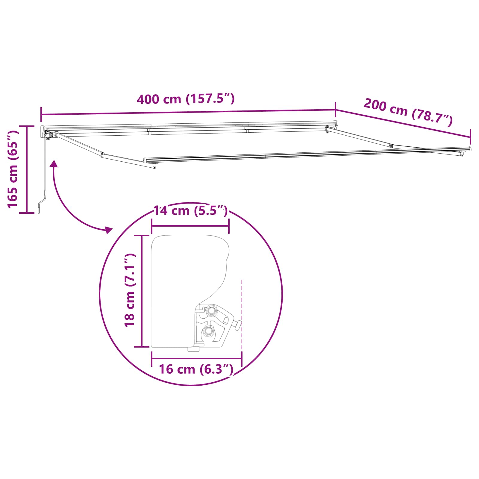 Handmatig uitschuifbare luifel Bordeauxrood 4 x 2 m – afbeelding 10