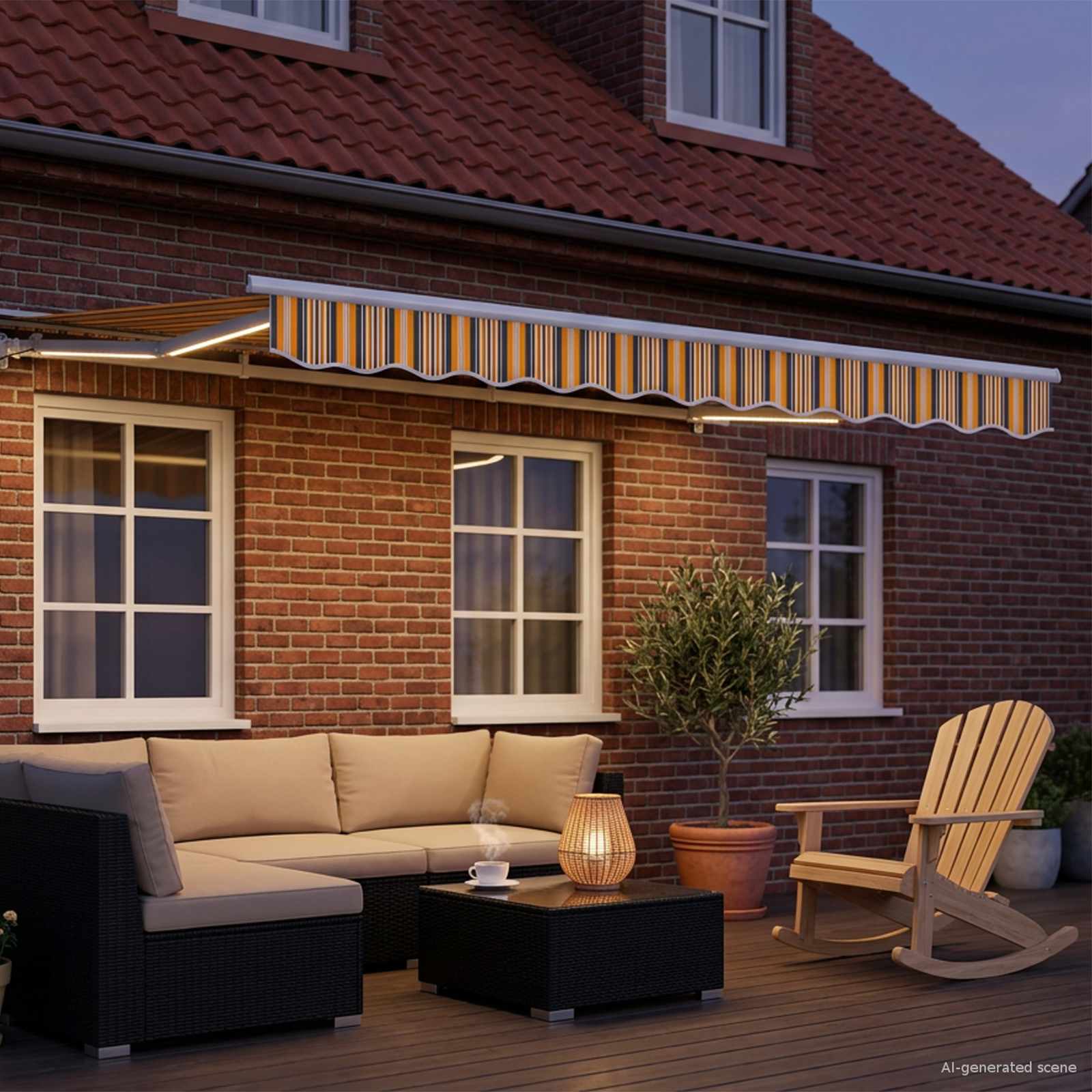 Handmatige Luifelhouder met LED's Geel, Grijs en Wit 2,5 x 2 m – afbeelding 3