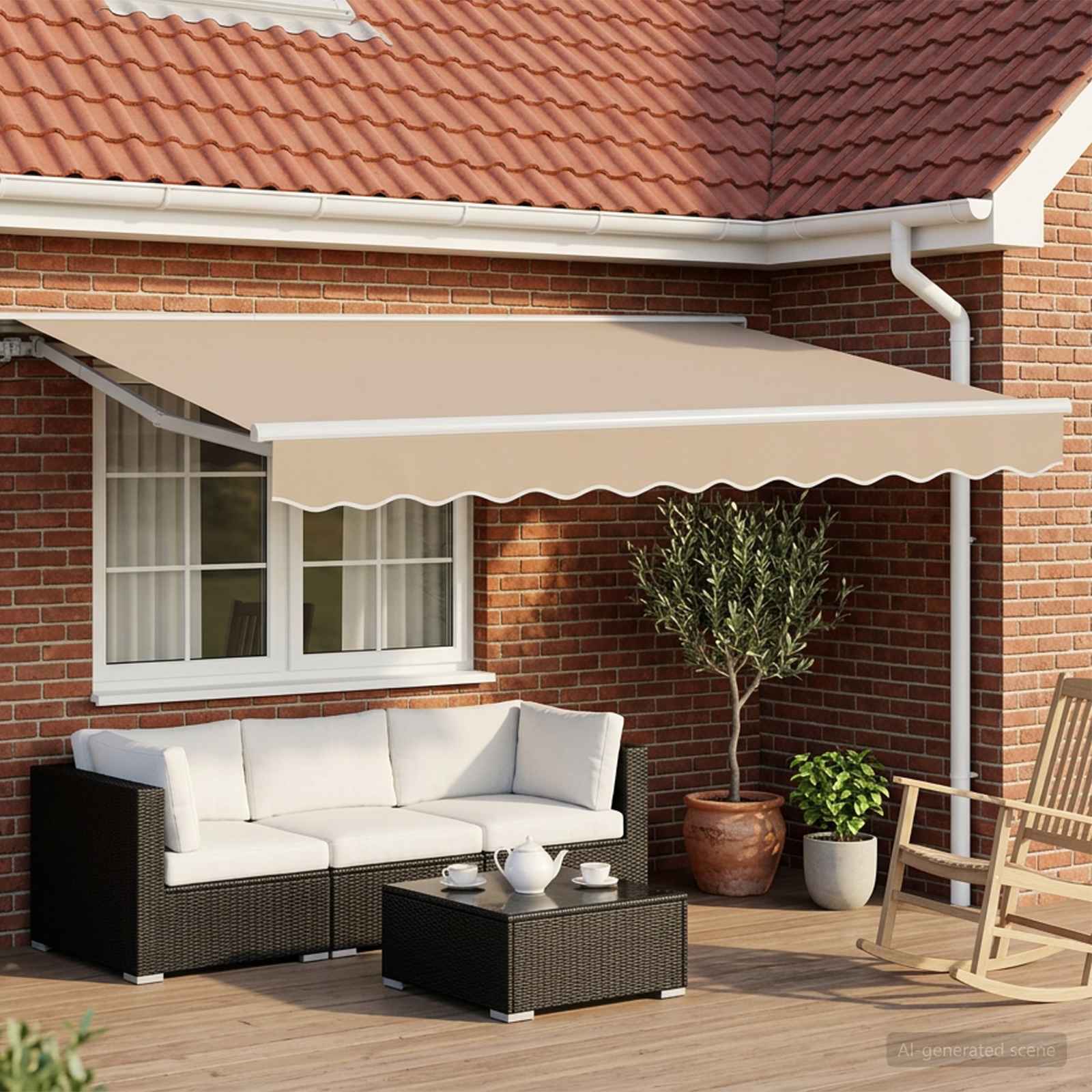 Handmatige Luifelhouder met LED's Beige en Wit 2,5 x 2 m – afbeelding 1