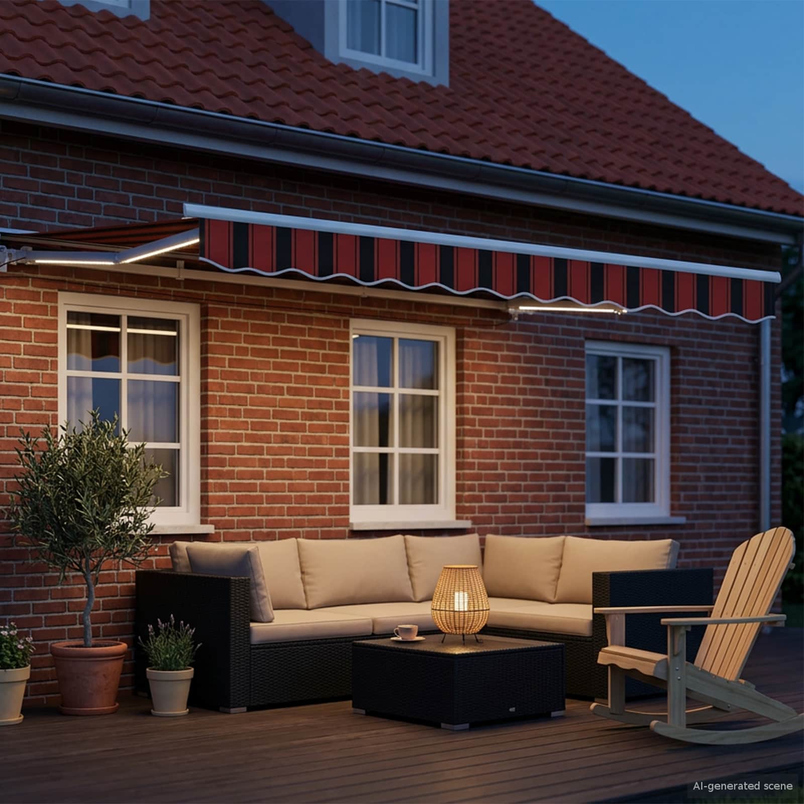 Handmatige Luifelhouder met LED's Oranje, Zwart, Wit 3,5 x 2 m – afbeelding 3