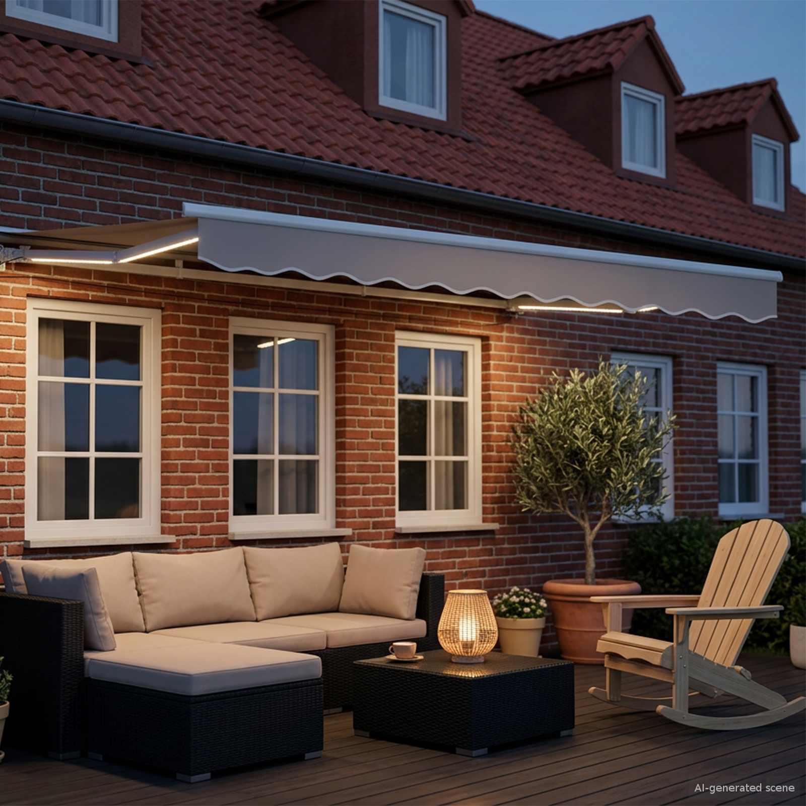 Handmatige Luifelhouder met LED's Lichtgrijs en wit. 3,5 x 2 m – afbeelding 3
