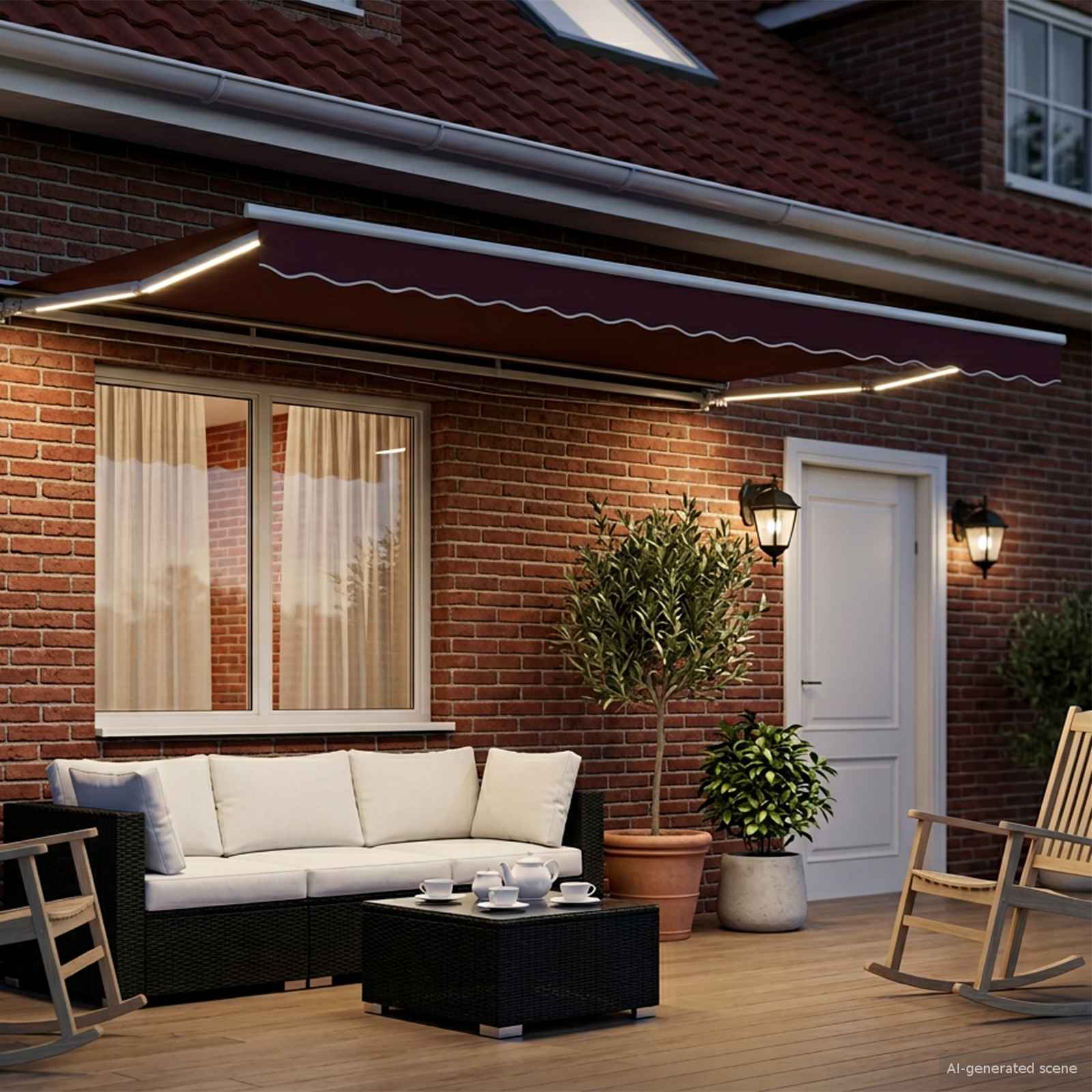 Handmatige Luifelhouder met LED's Bordeauxrood en Wit 4 x 2 m – afbeelding 3