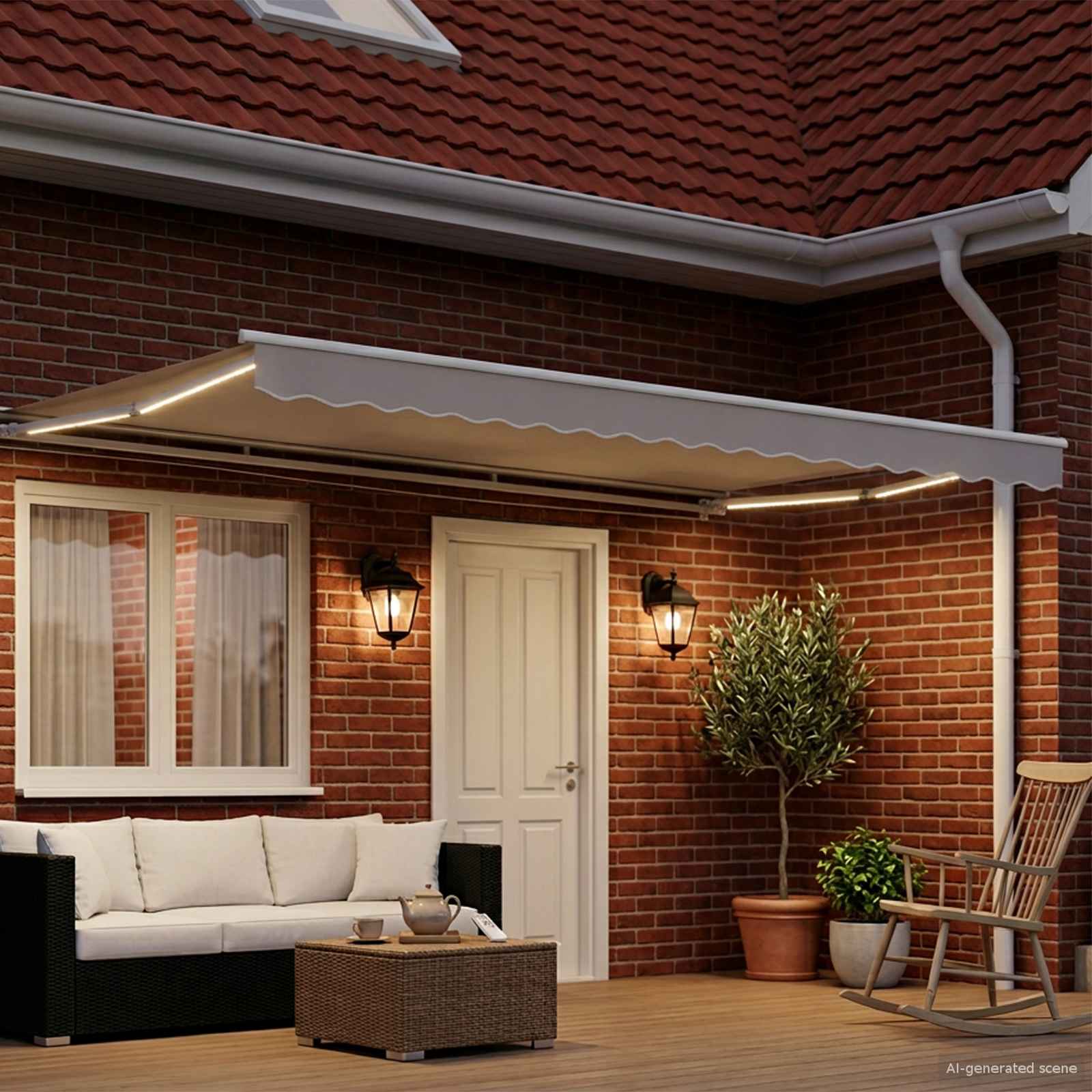 Handmatige Luifelhouder met LED's Lichtgrijs en wit. 5 × 3,5 m – afbeelding 3