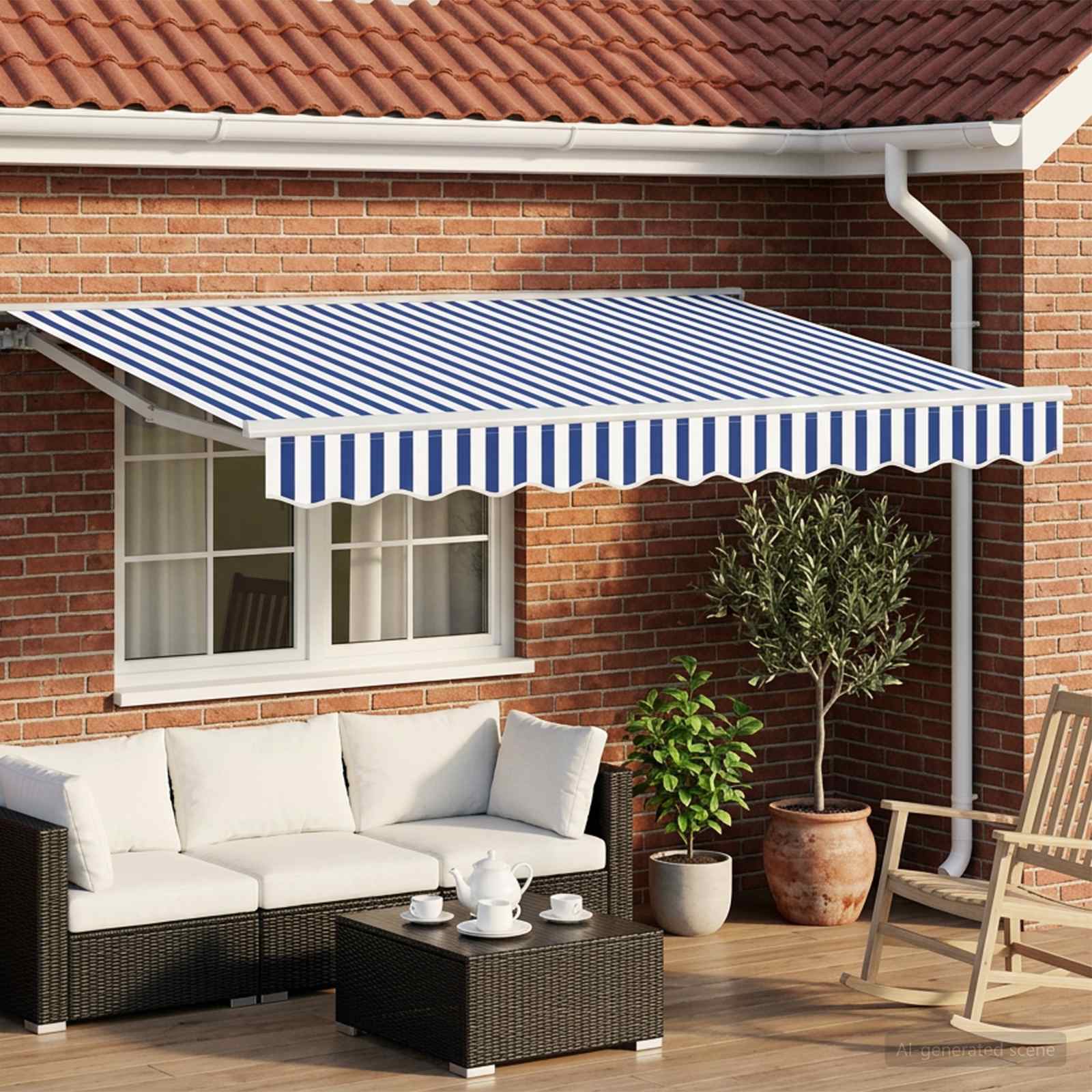 Elektrisch Uittrekbaar Zonnescherm Blauw en Wit 3,5 x 2 m – afbeelding 1