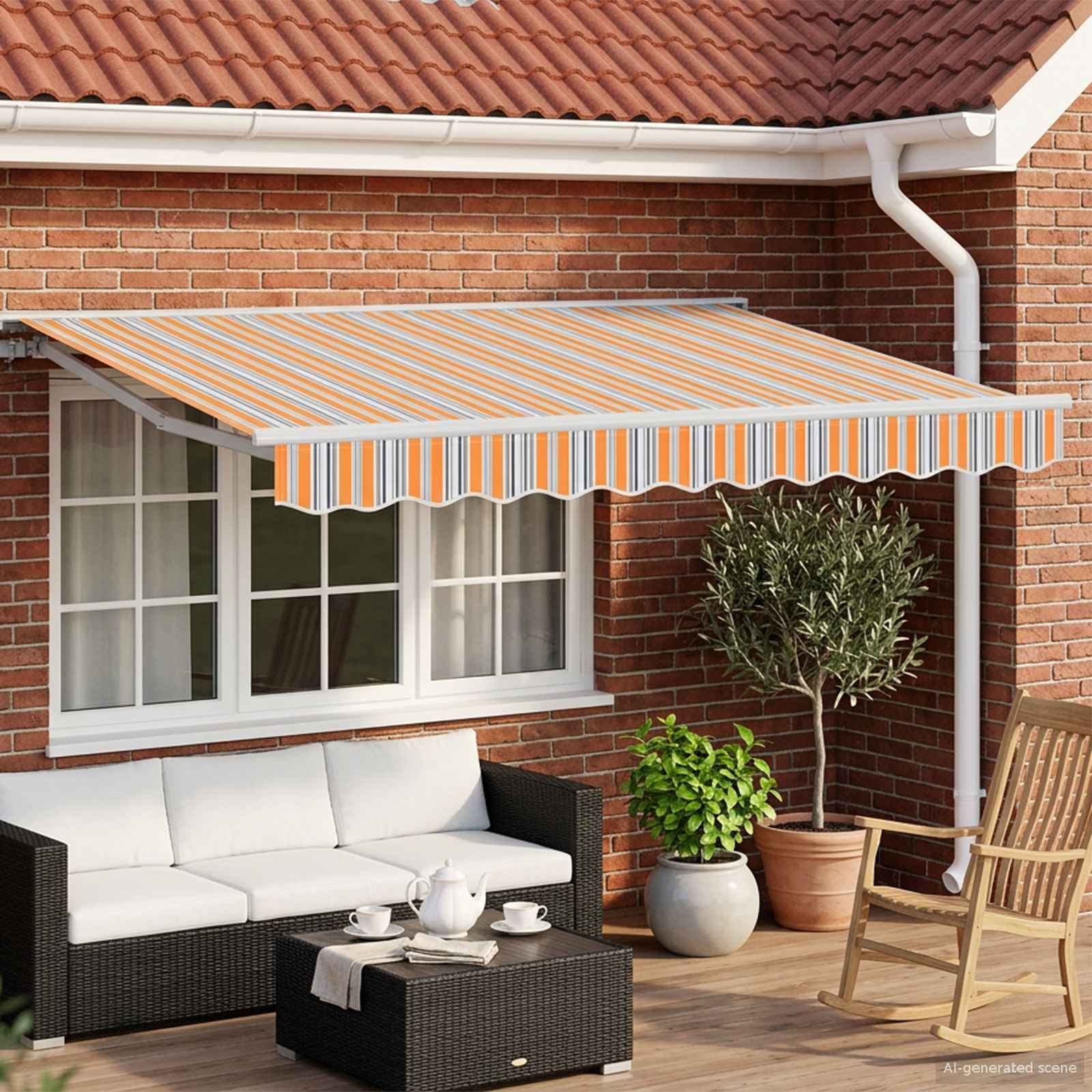 Elektrisch Uittrekbaar Zonnescherm Blauw, Oranje, Wit 3 x 2,5 m – afbeelding 1