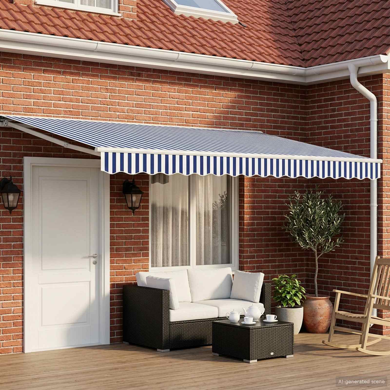 Elektrisch Uittrekbaar Zonnescherm Blauw en Wit 4 × 3 m – afbeelding 1